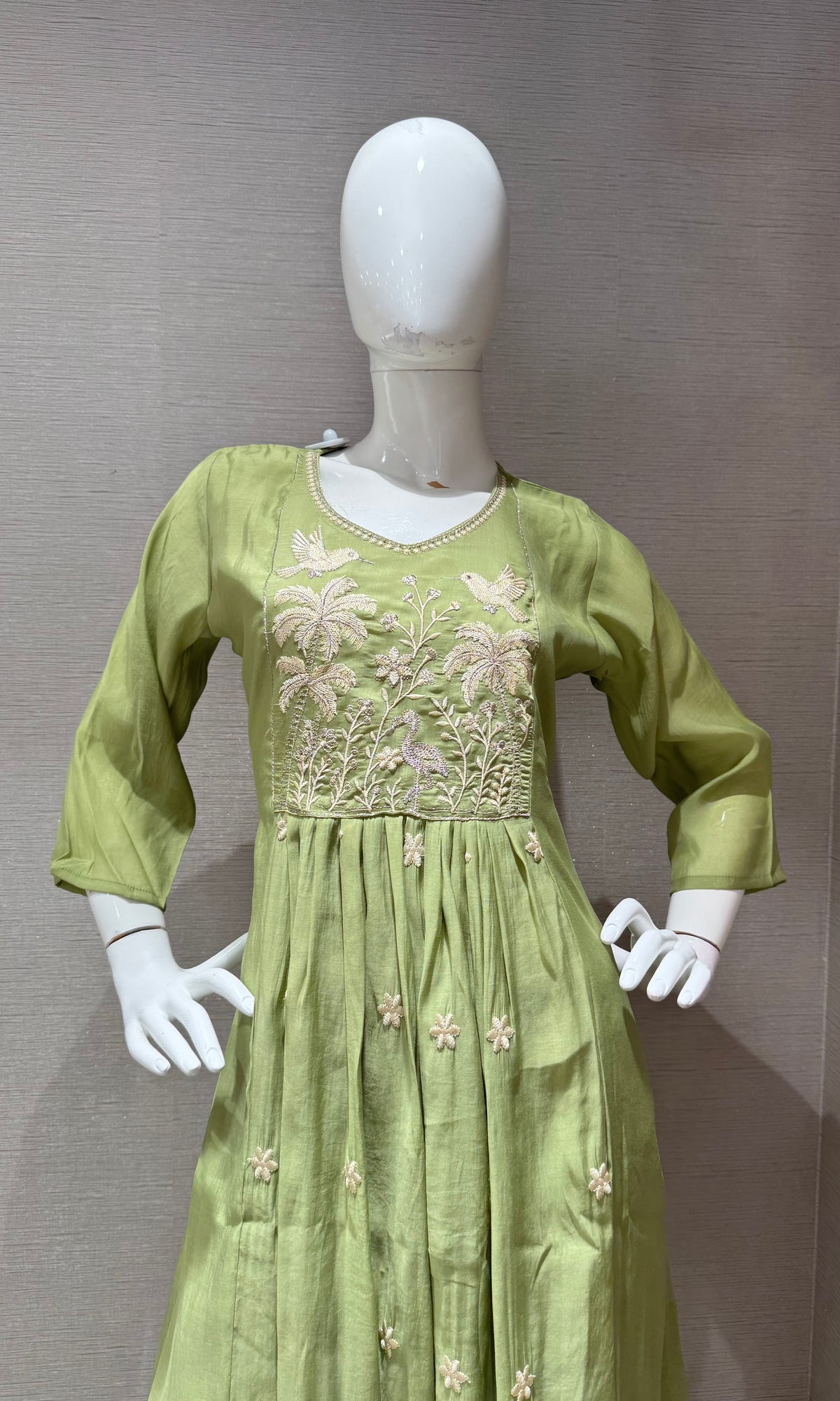 Olive Green mul chanderi Kurta Set with Dupatta