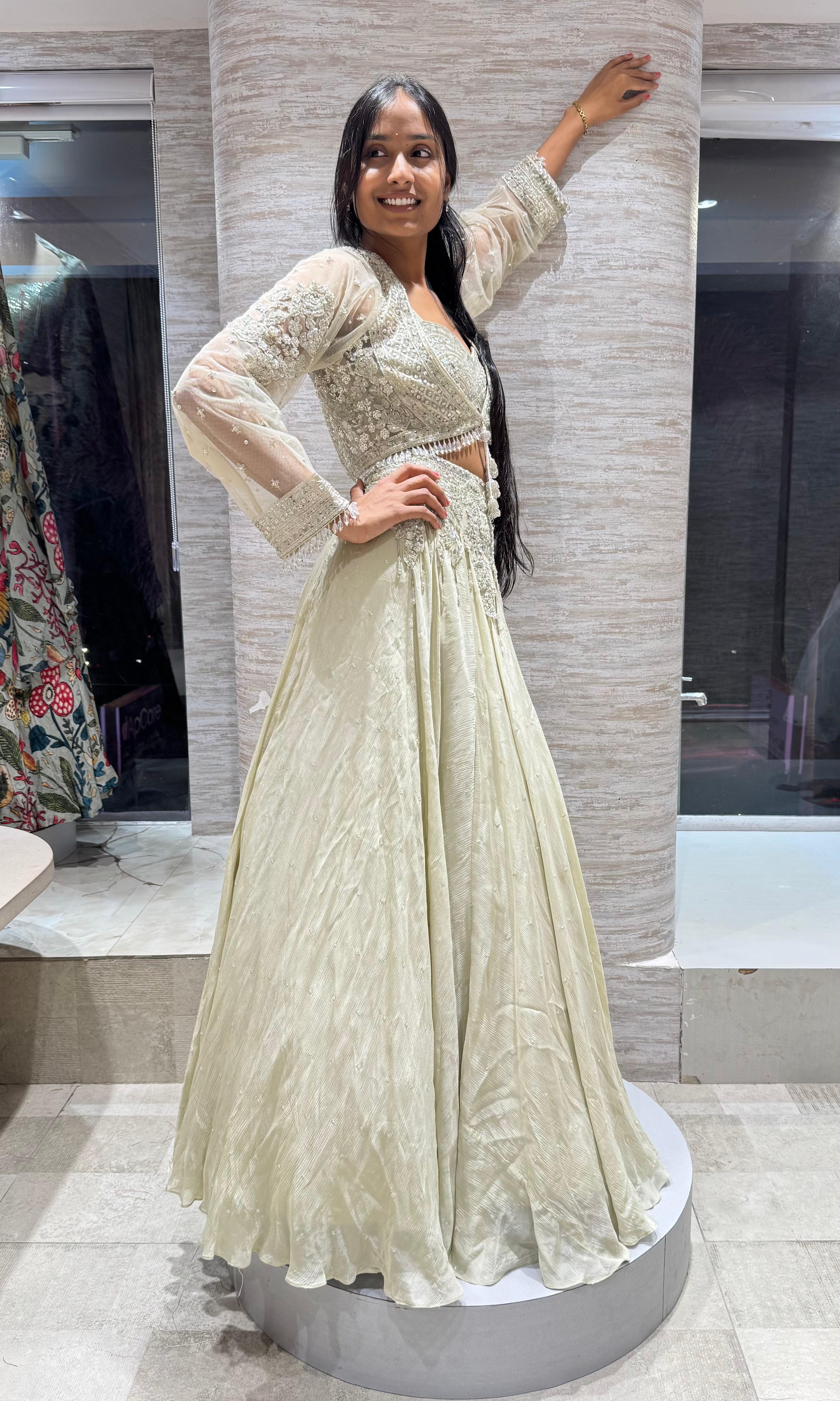 IVORY EMBROIDERED CROP TOP LEHENGA
