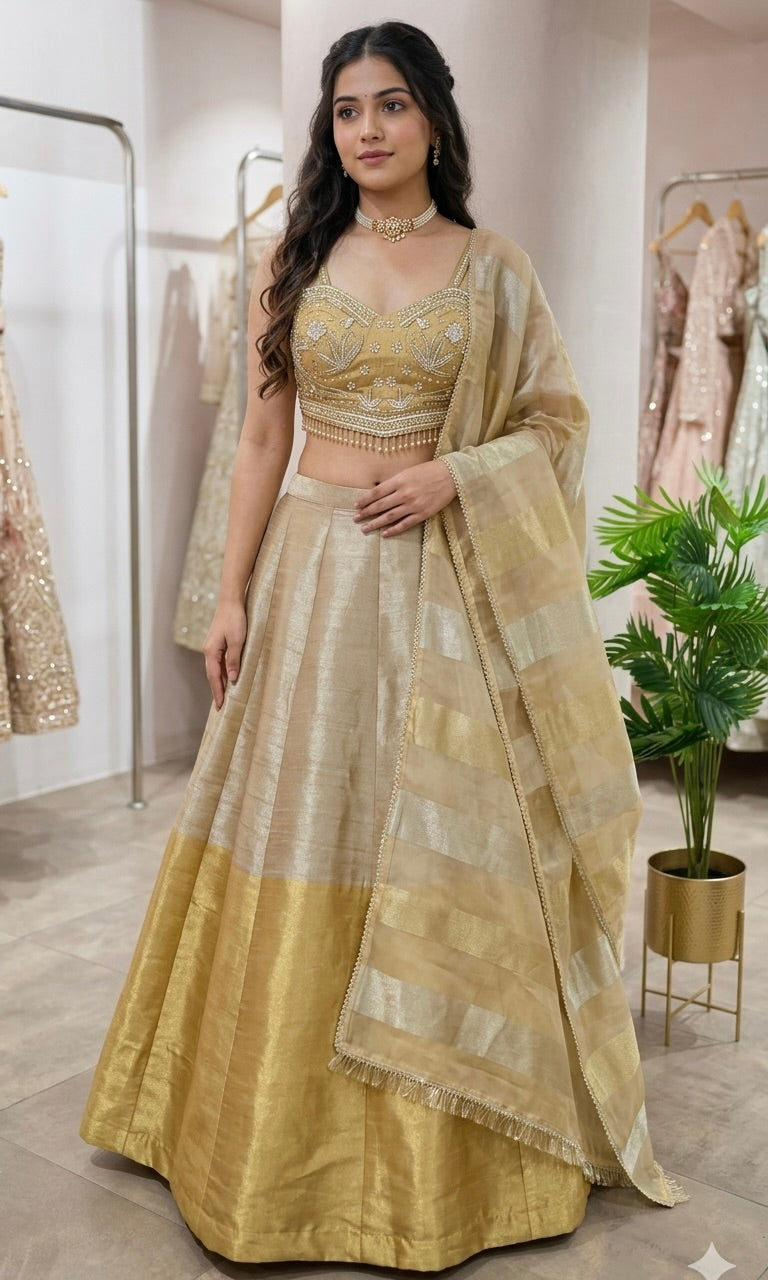 GOLDEN LEHENGA WITH EMBROIDERED CORSET BLOUSE
