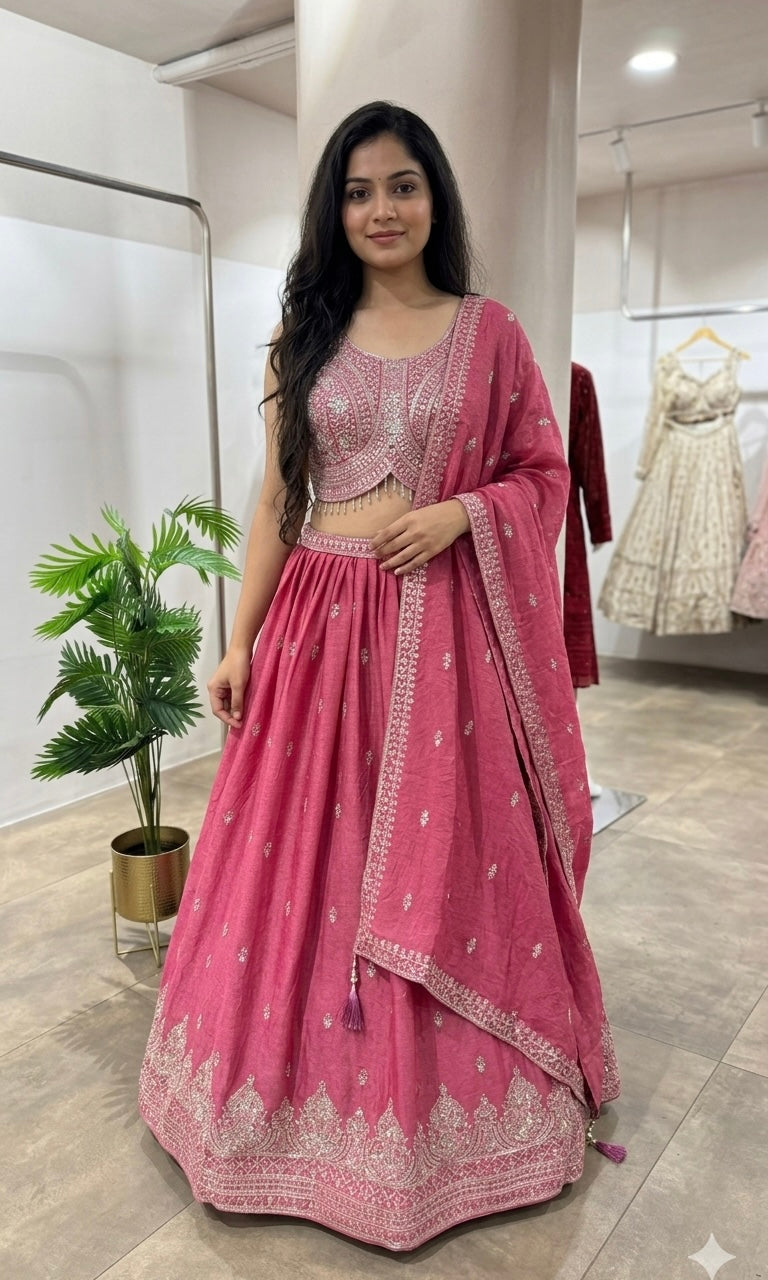 Onion pink EMBROIDERED LEHENGA SET
