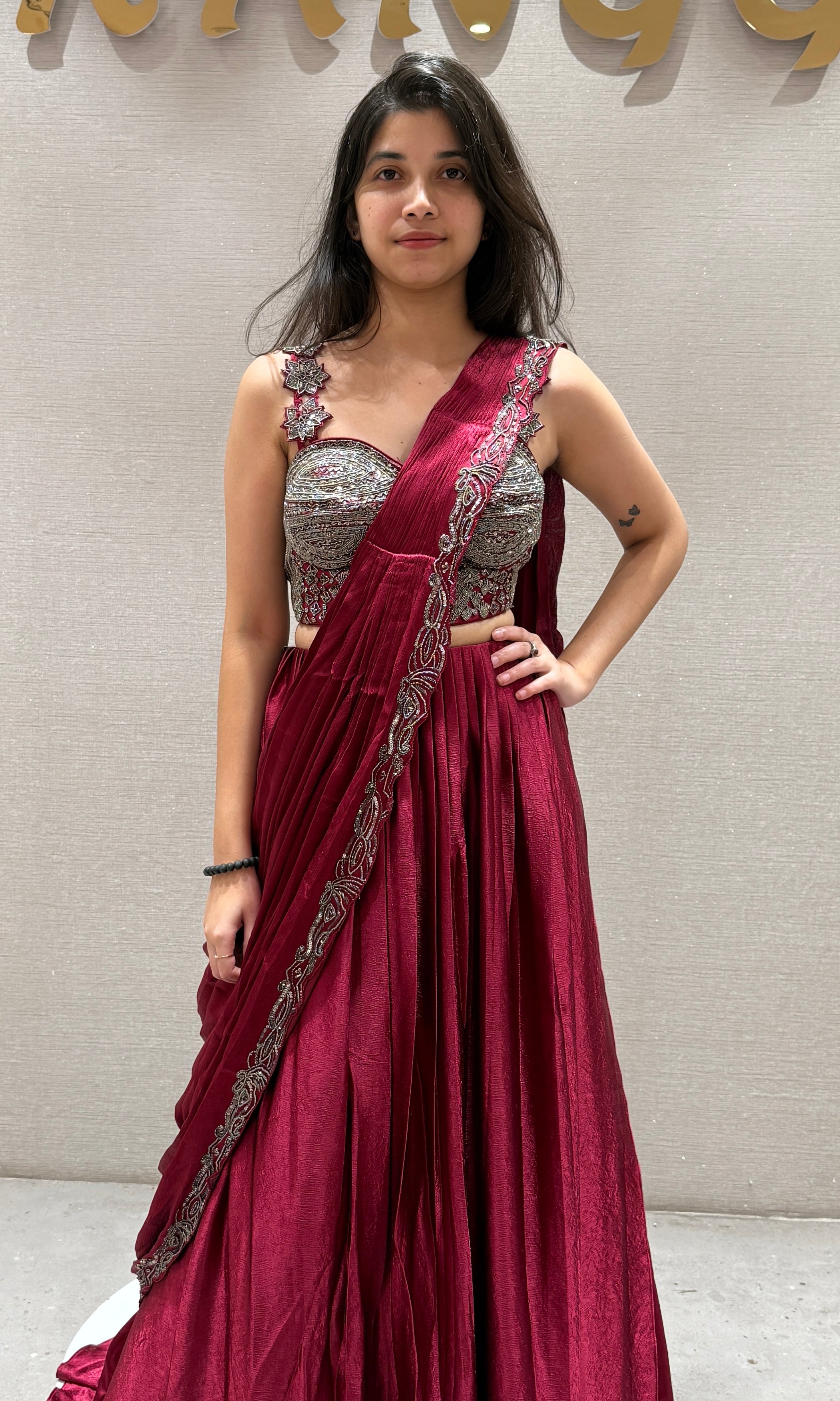 Maroon Silver Embellished Lehenga Set