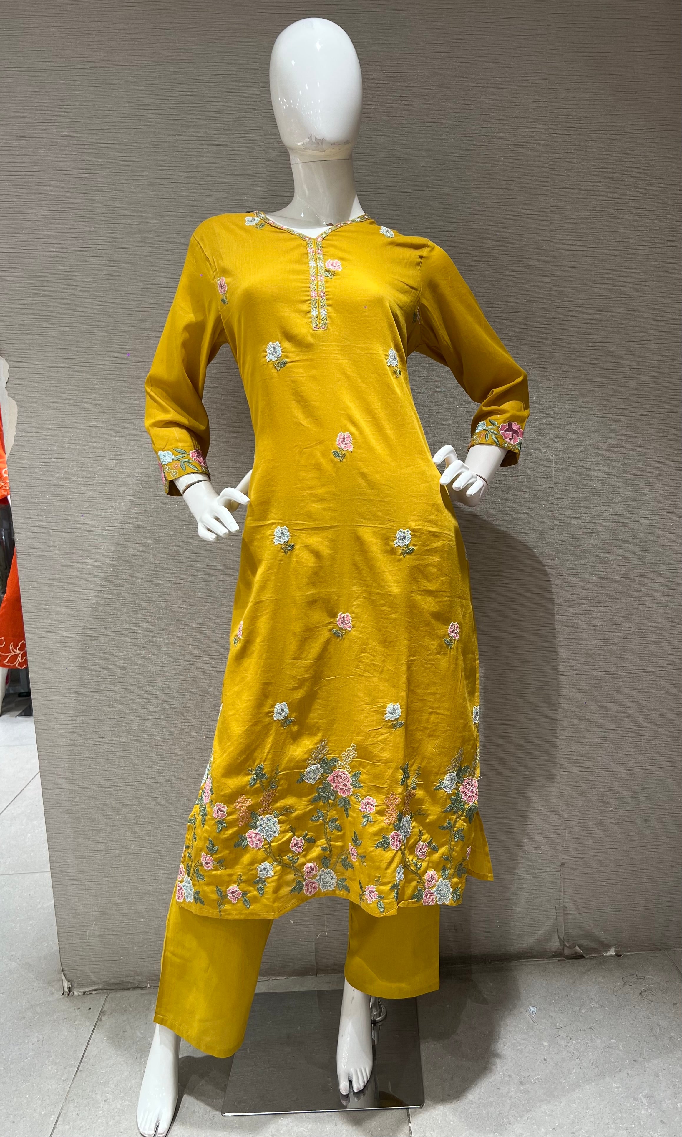 Yellow Floral Embroidered Kurta set with Dupatta