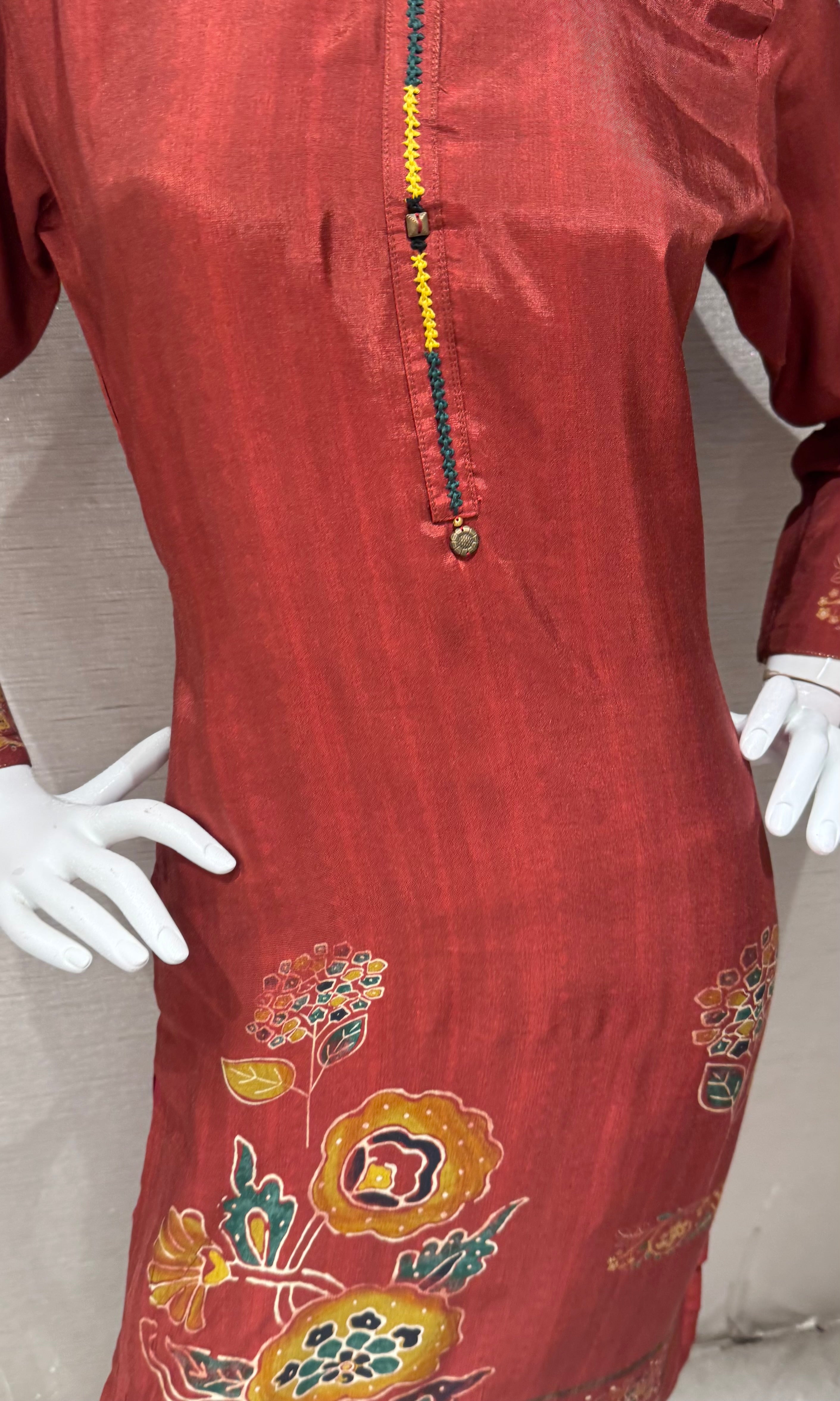 Rust Flora Embroidered Silk Kurta Set