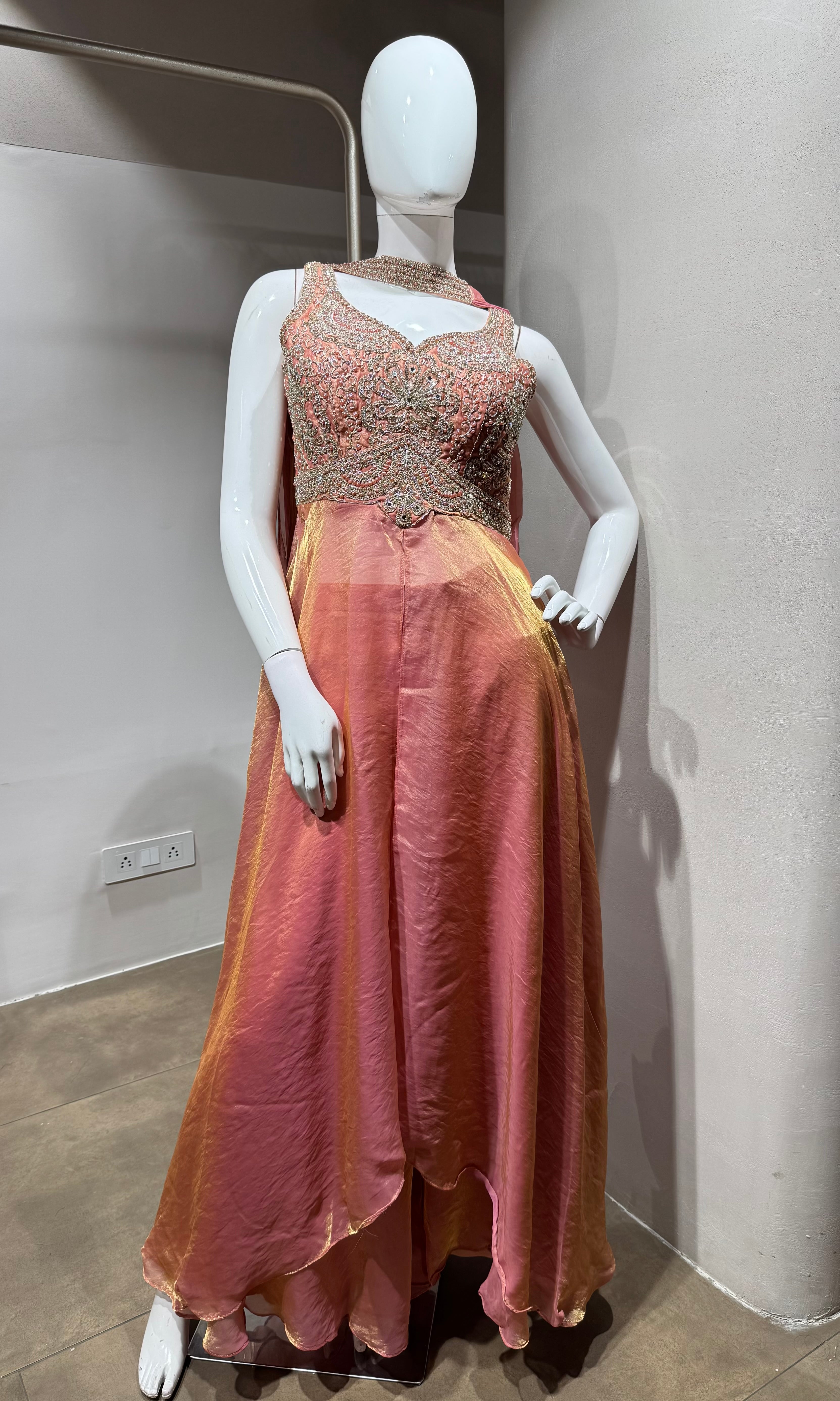PEACH shimmer tissue embroidered palazzo set