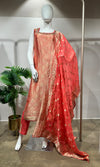 Peach Banarasi embroidered kurta set