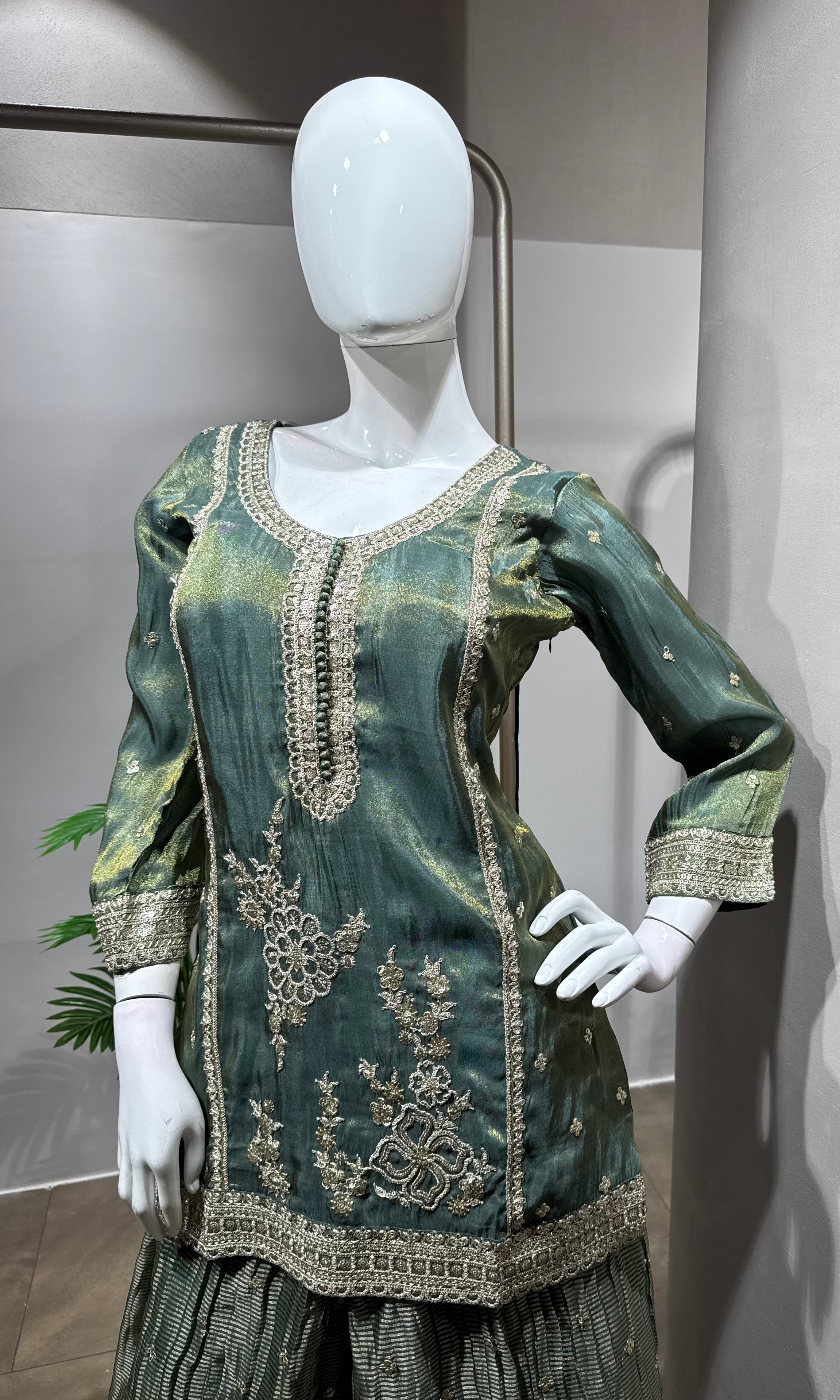Green Embroidered Silk Sharara Set