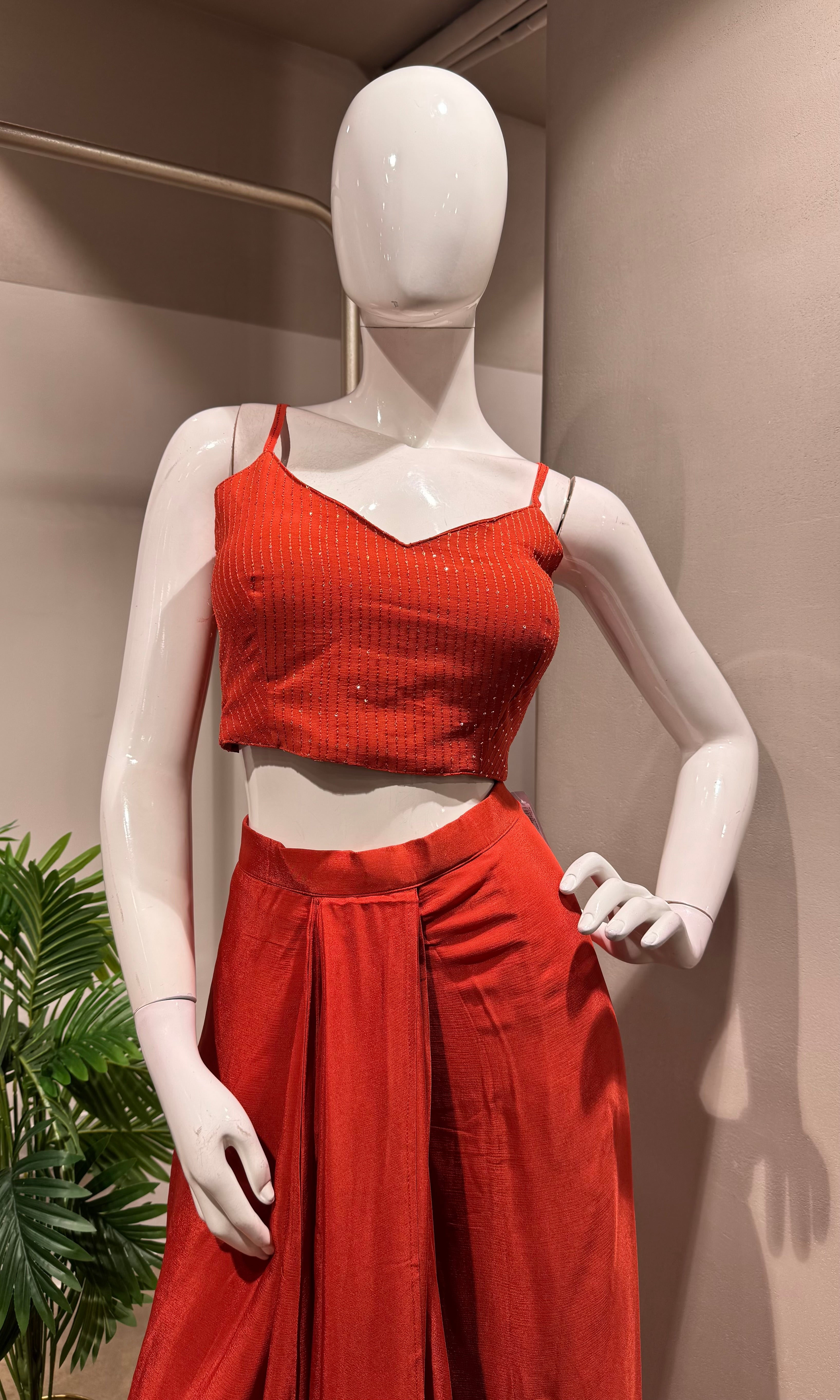 RUST WITH CROP TOP PALAZZO SET WITH JACKET