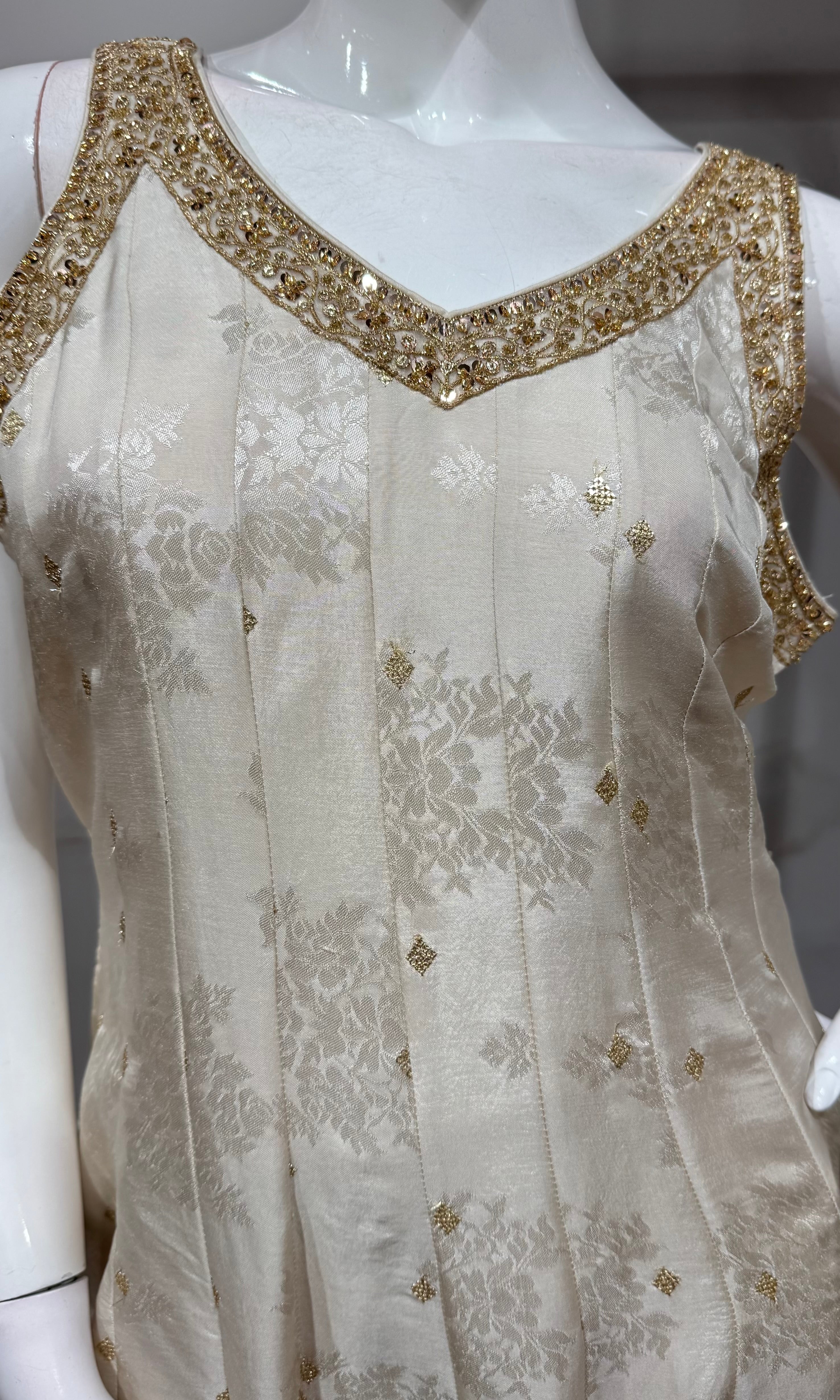 Cream Golden Anarkali with Contrast Dupatta