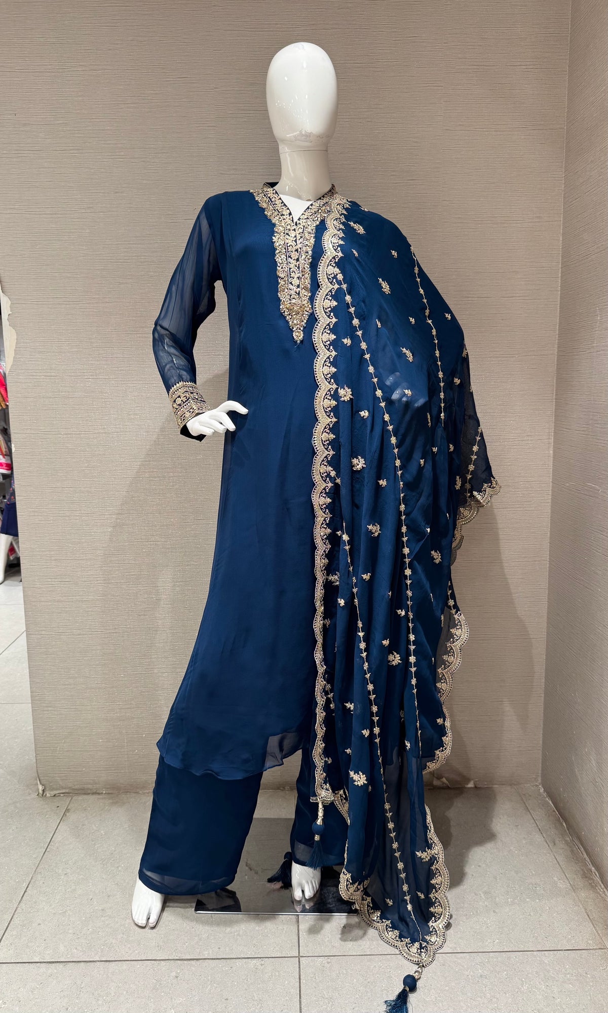 Peacock Blue Embroidered Salwar Silk Kurta Set with Dupatta