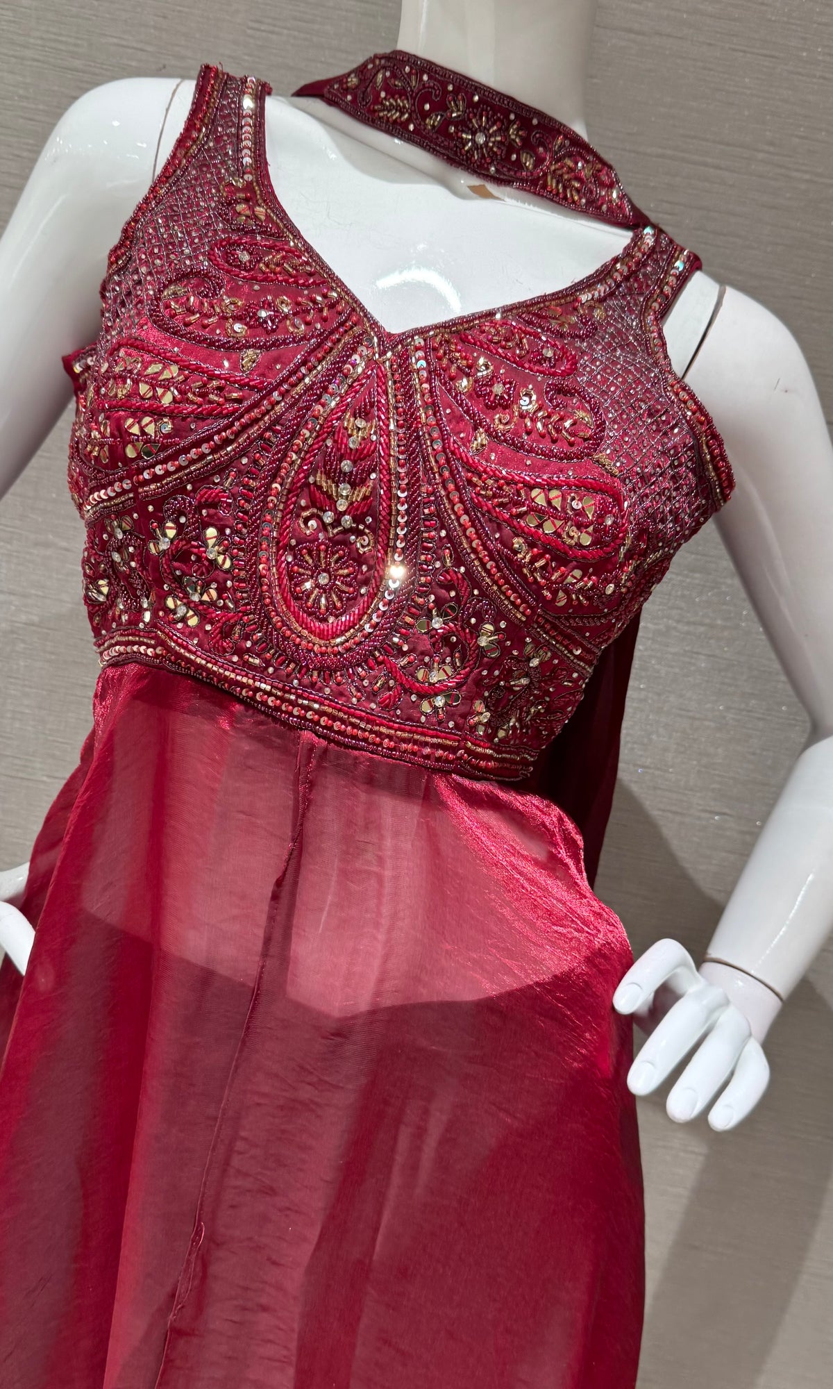 Maroon front slit anarkali with palazzo pants