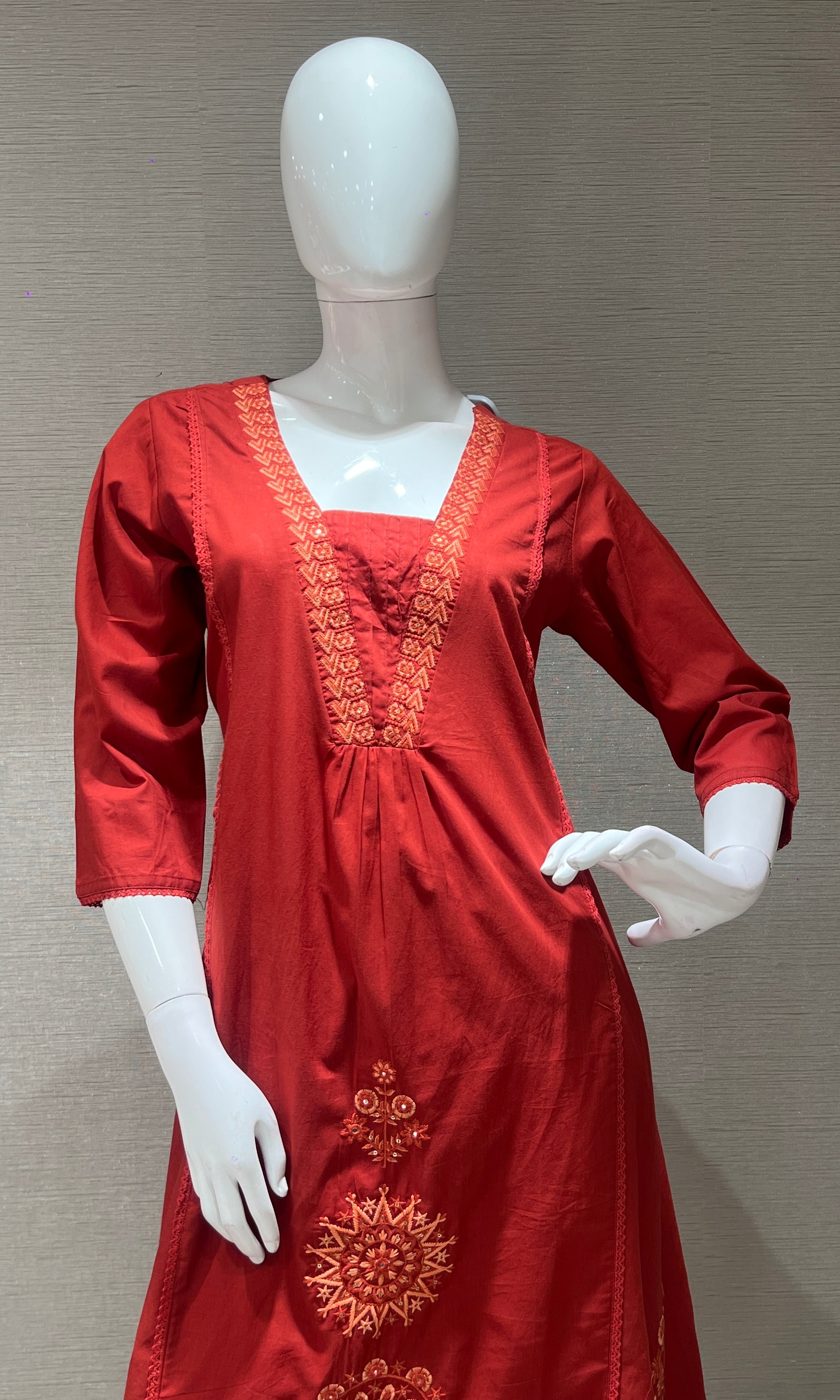 Rust EMBROIDERED kurta set WITH DUPATTA