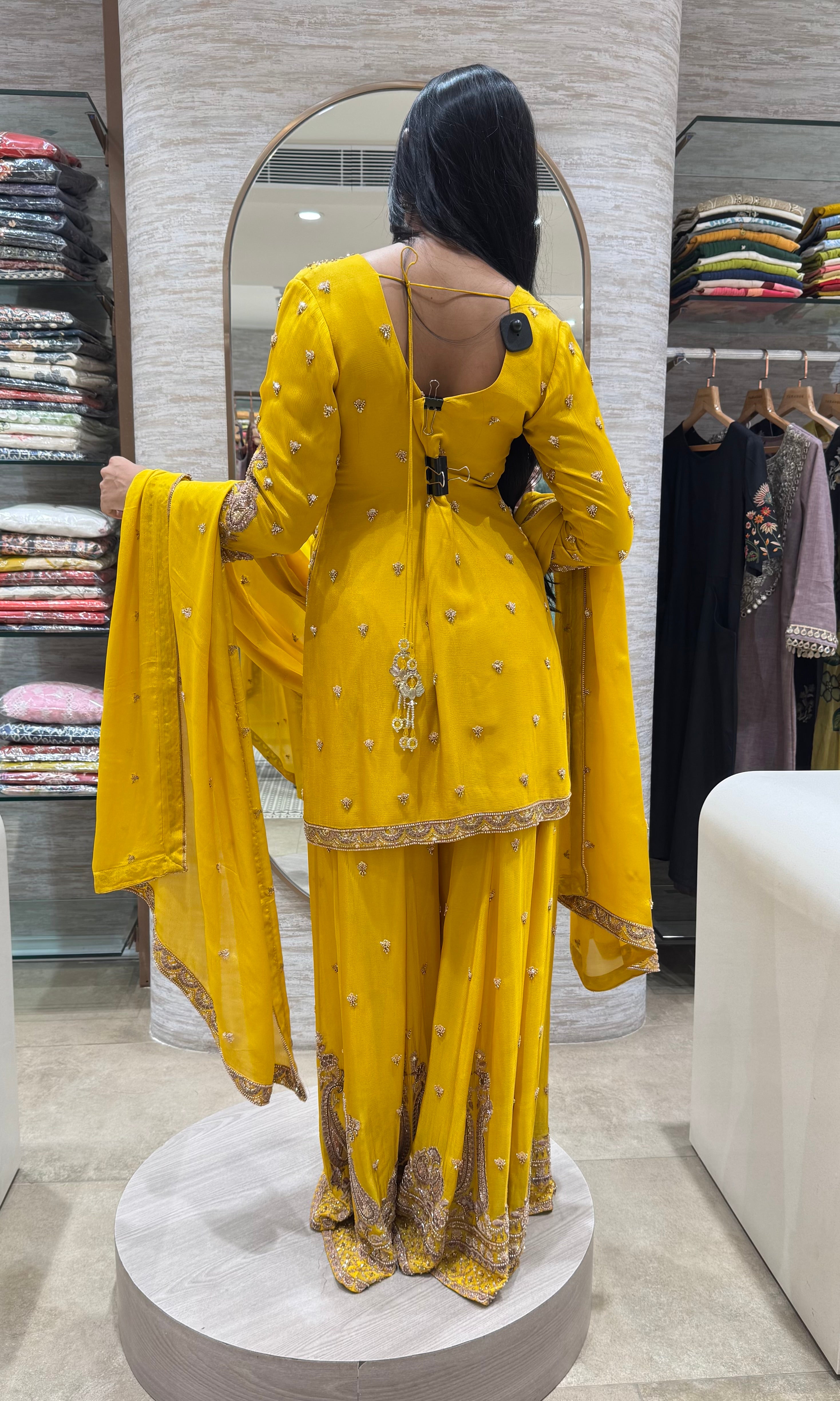 YELLOW GOLDEN EMBROIDERED SHARARA SET