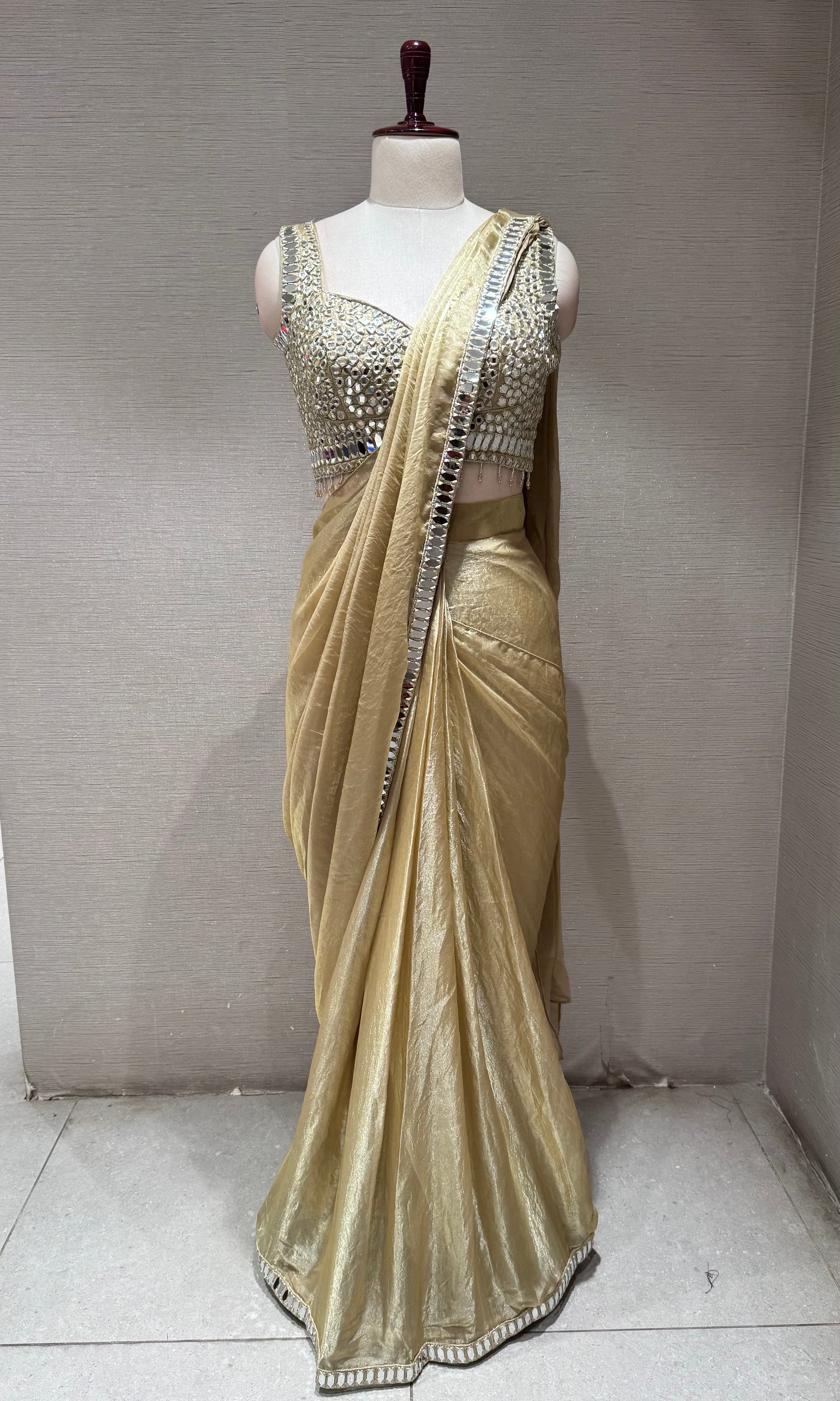 Beagh & Golden Shimmer Saree with Silver Sequin Blouse