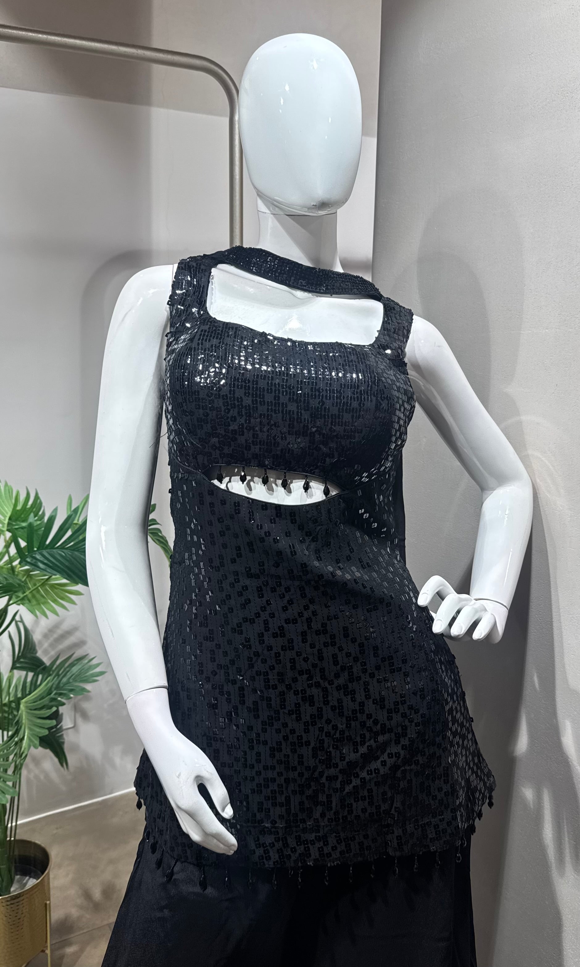 Black Sequin Embroidered Georgette Sharara Set