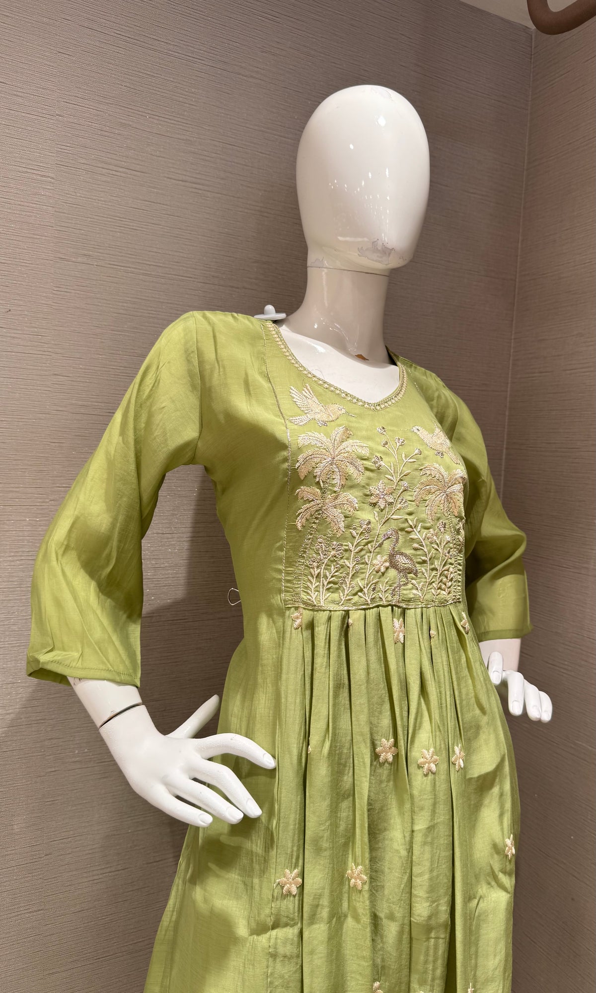 Olive Green mul chanderi Kurta Set with Dupatta