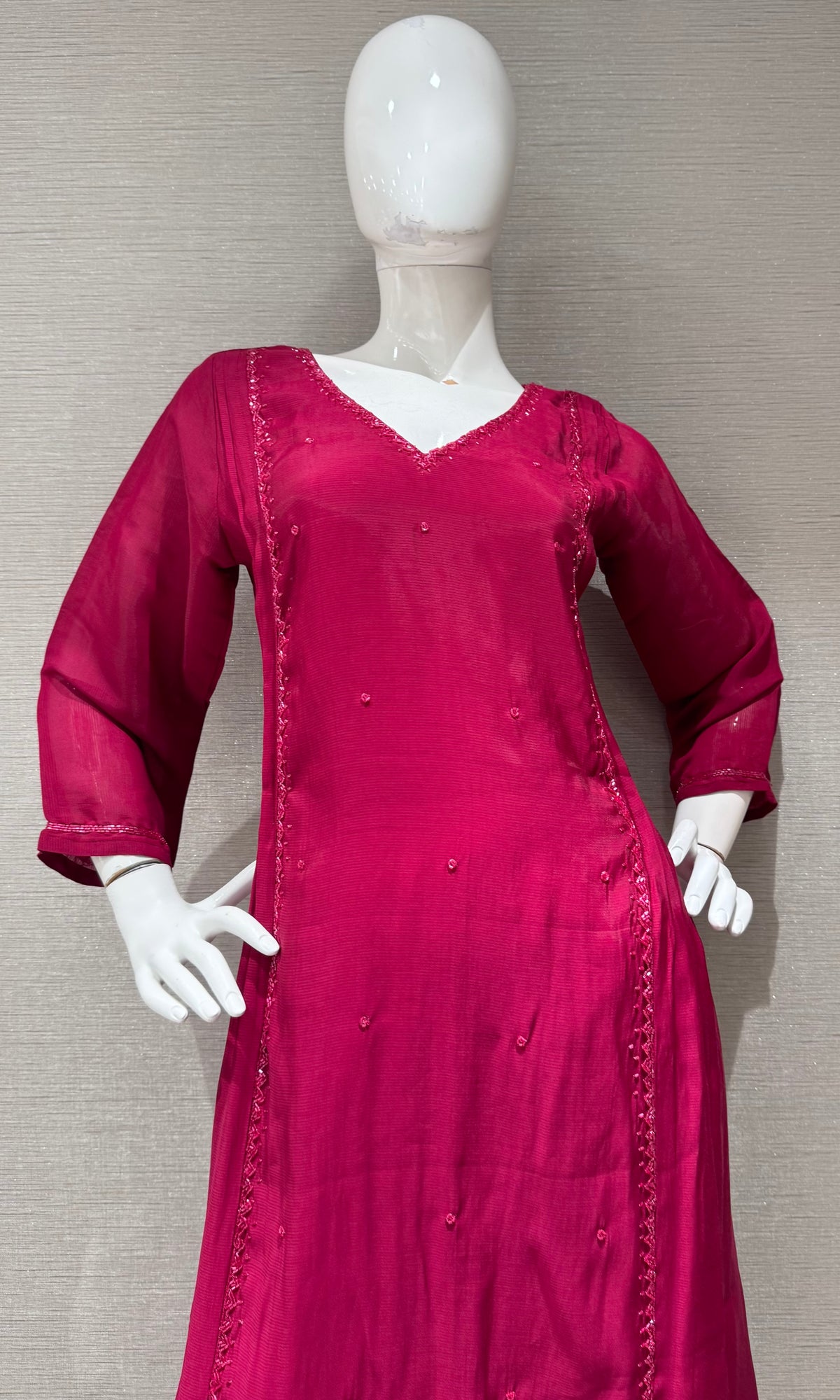 Wine A line Cotton Kurta Set with Dupatta