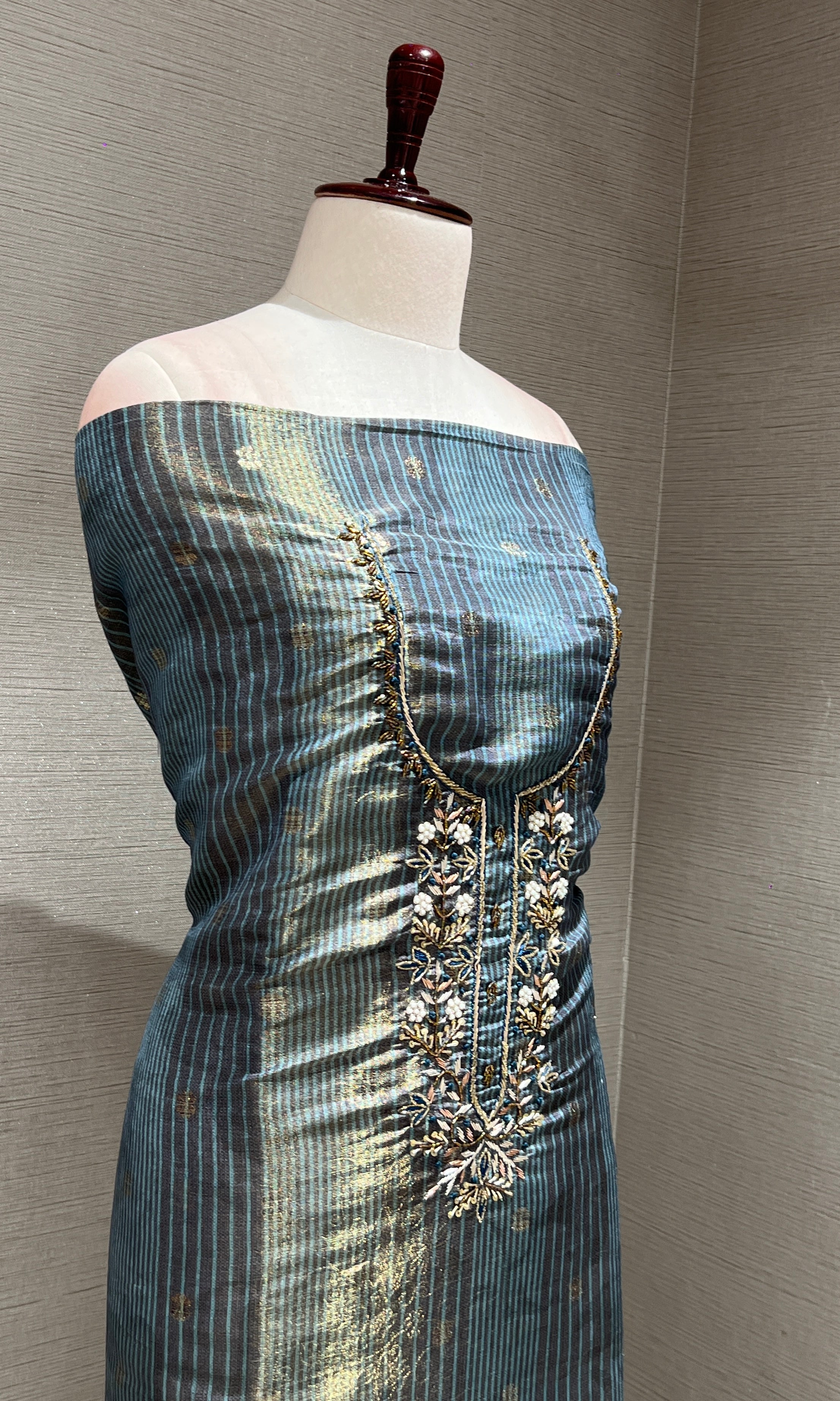 Navy blue floral dress material