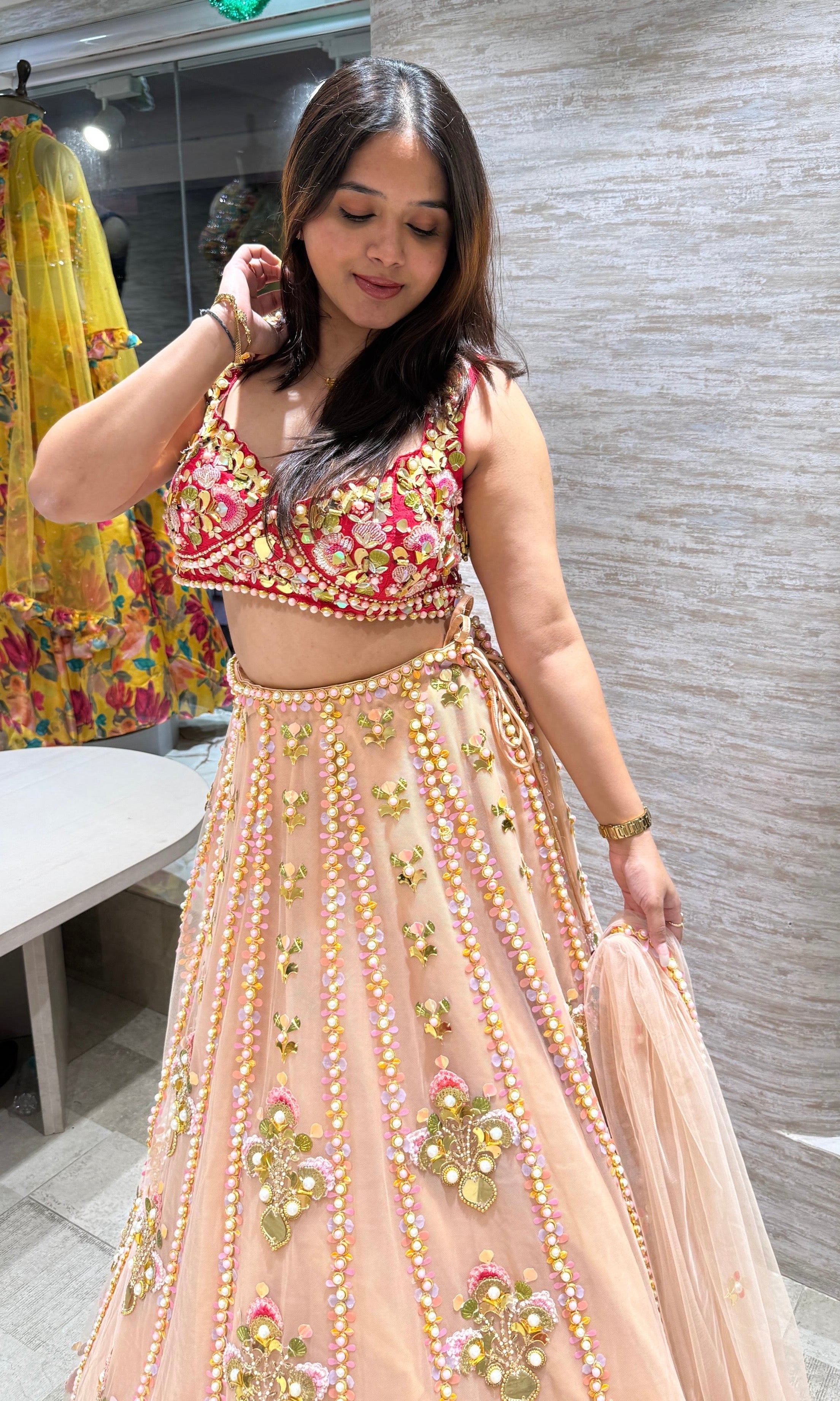 CORAL Blush & Gold Embellished Lehenga