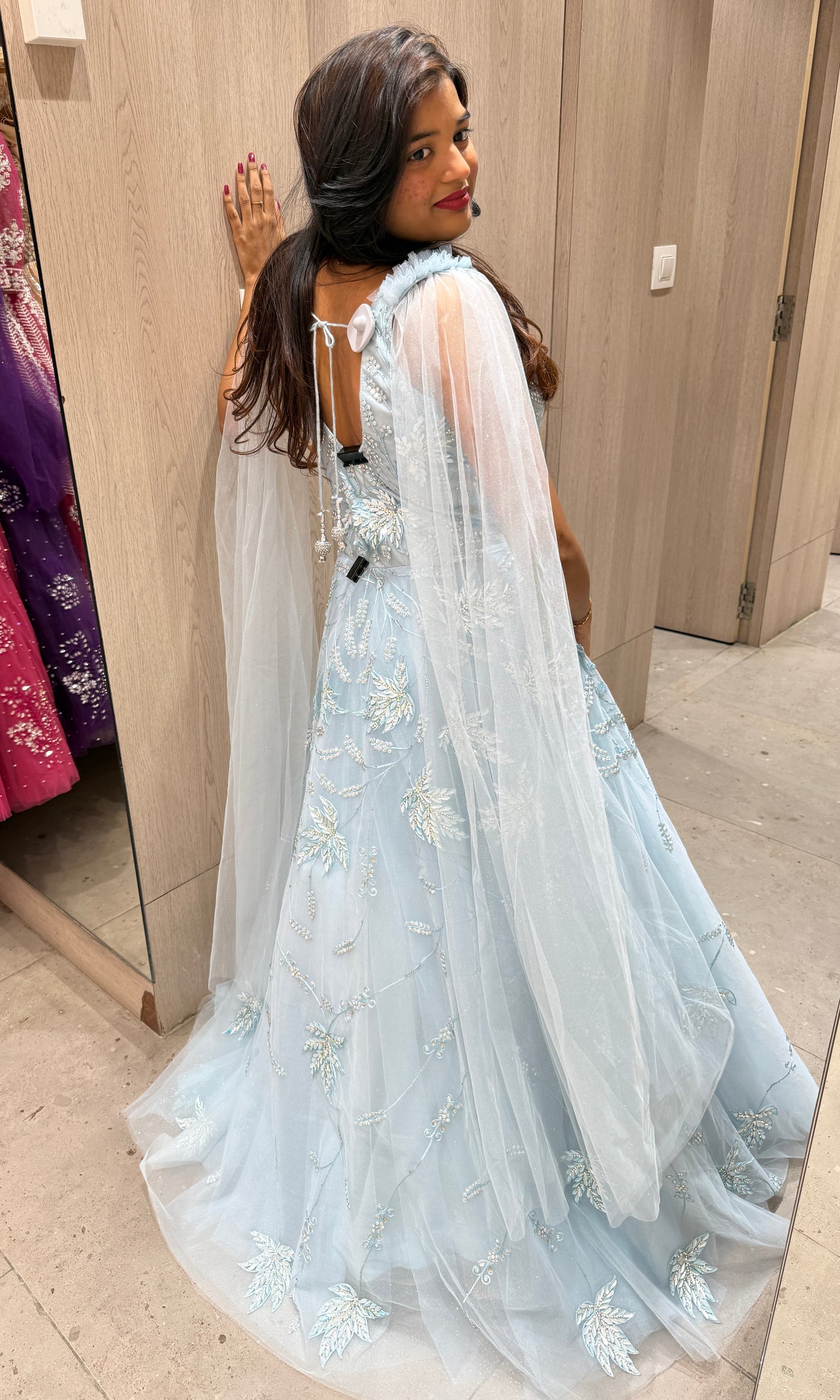 🐬Light blue long dress with butterfly ￼sleeves🐬