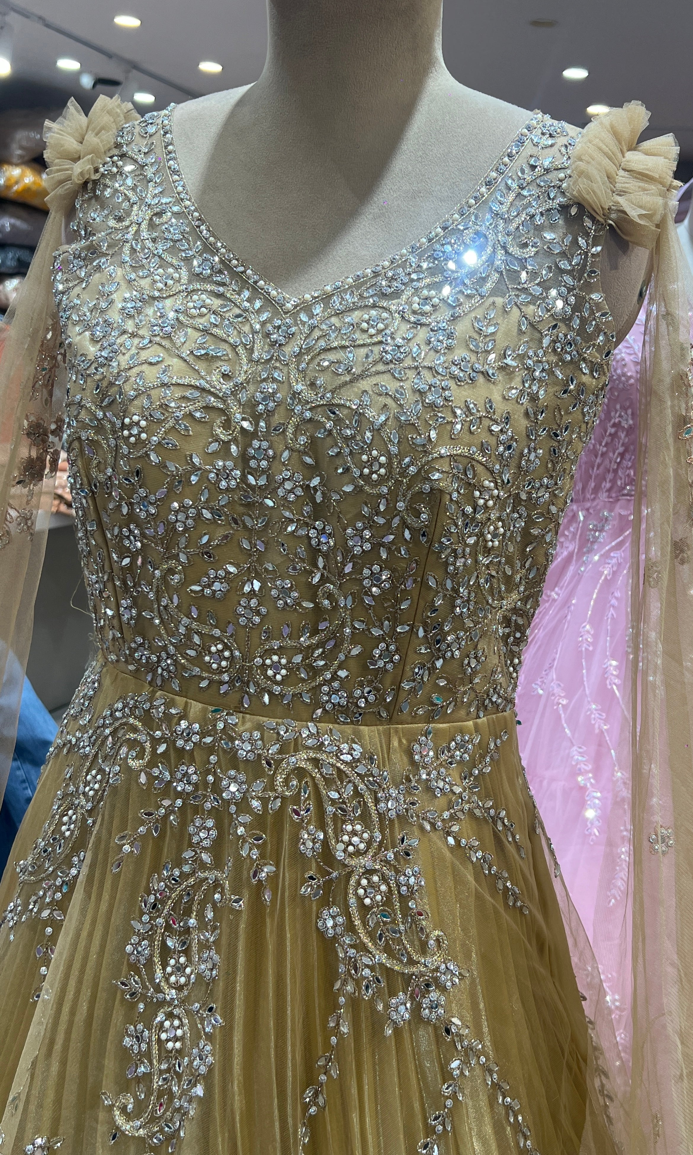 Light brown Crystal Embellished Gown