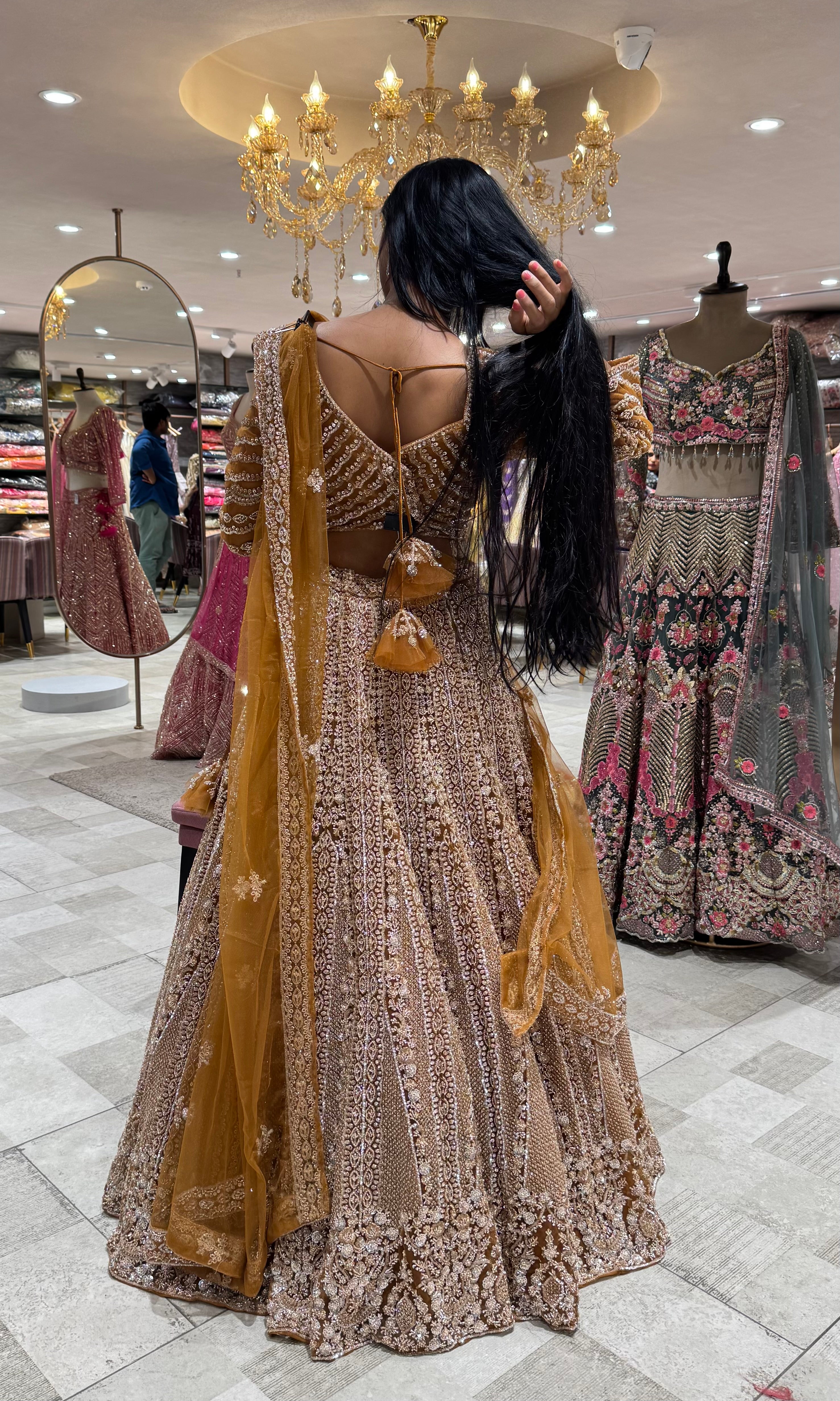 BROWN golden EMBROIDERED lehenga