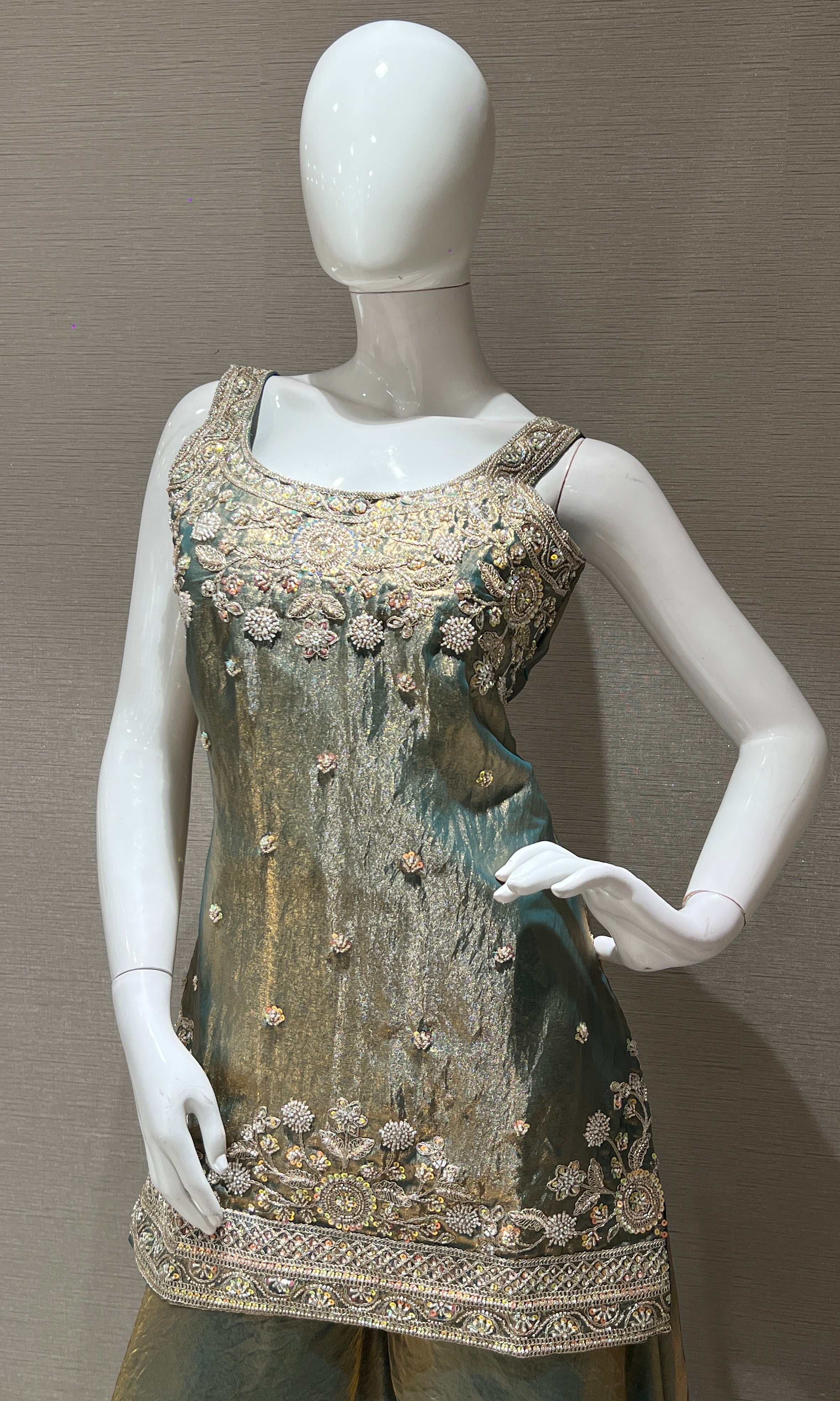 Green Gold Embroidered Sharara Palazzo