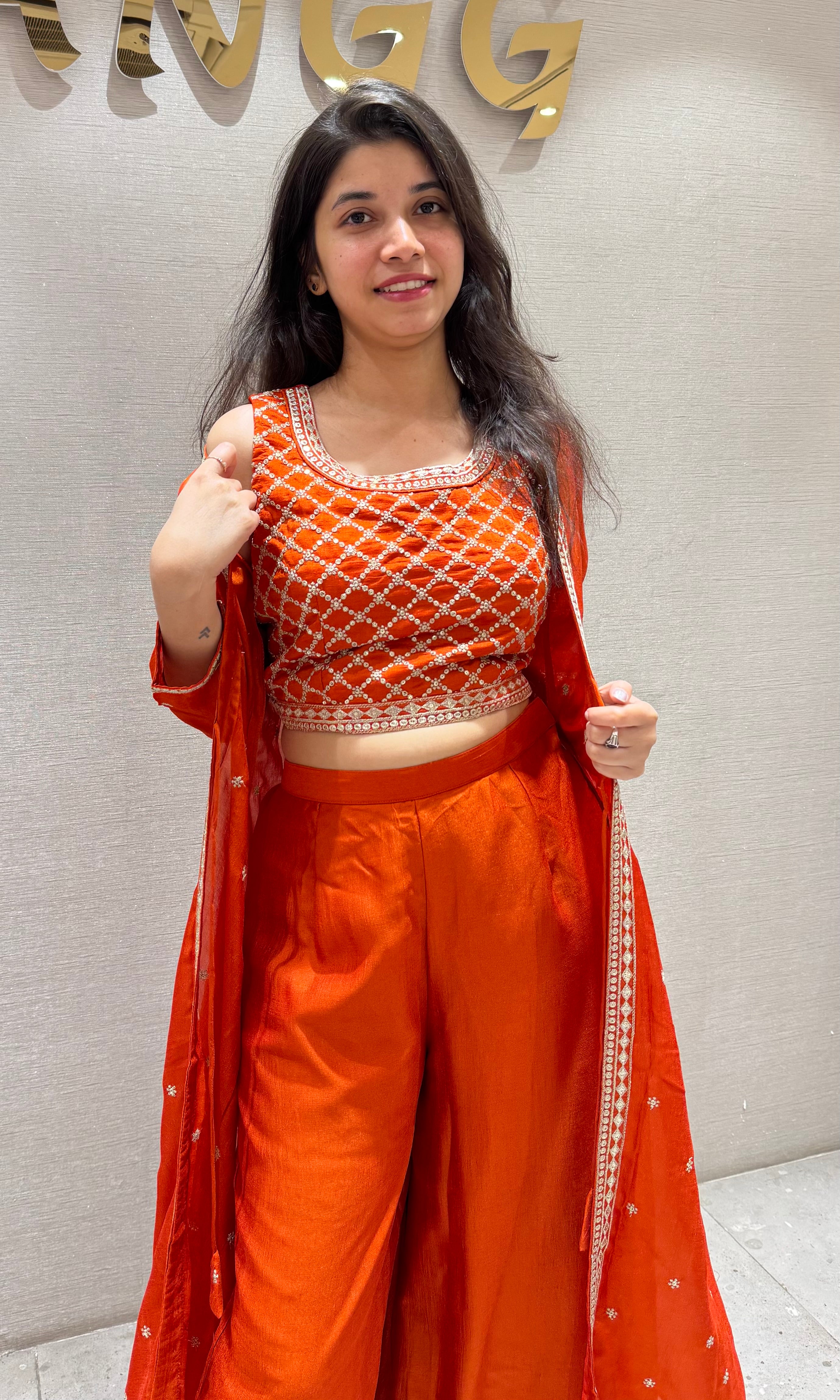 Orange EMBELLISHED CROP TOP PALAZZO SET