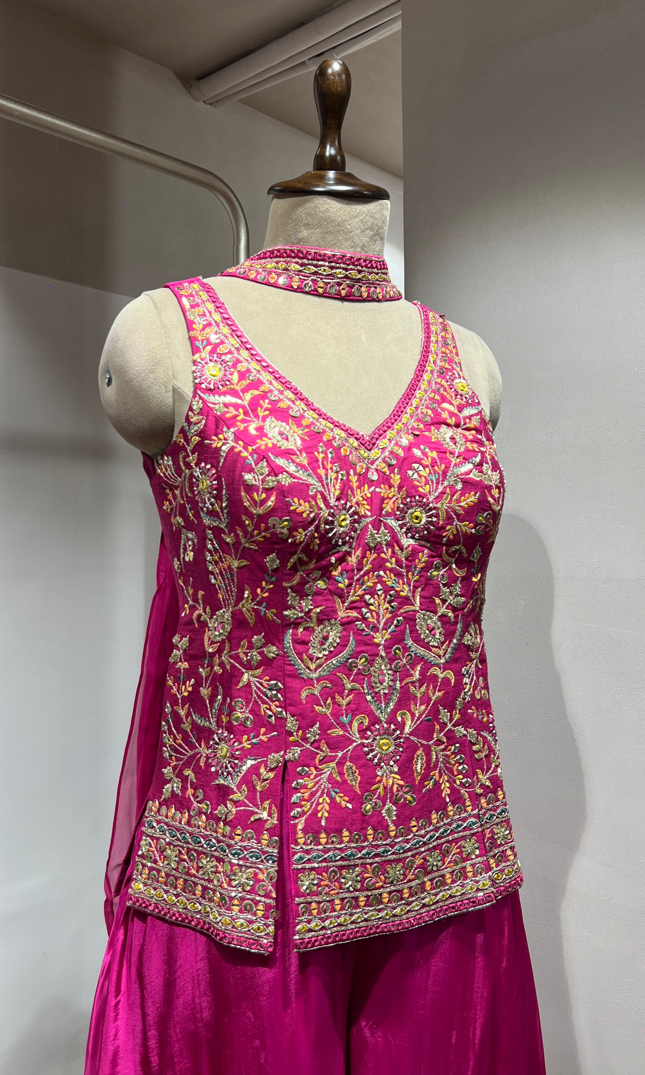 Pink Embroidered Peplum & Palazzo Set