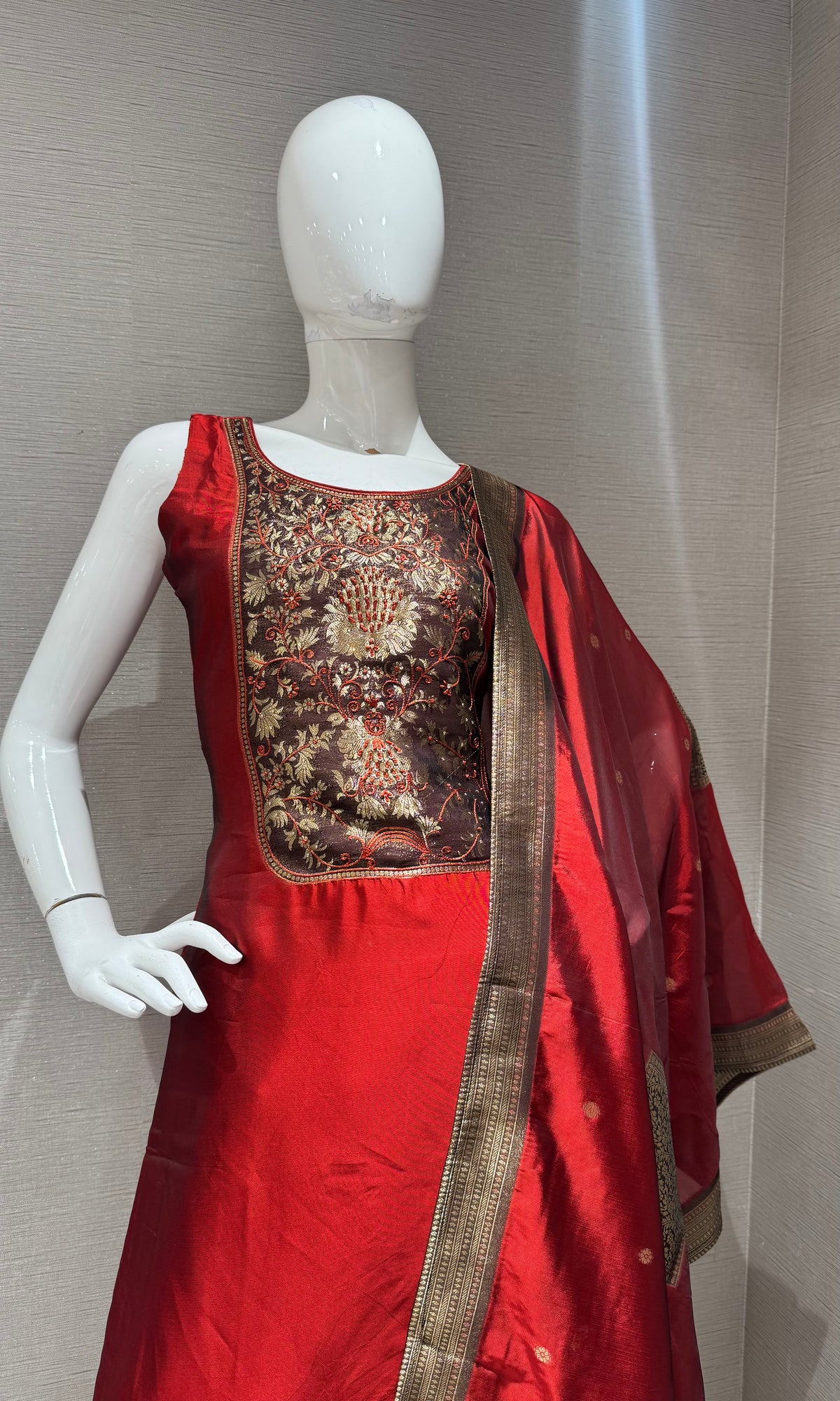 Red & Gold Banarasi silk Kurta Set with dupatta