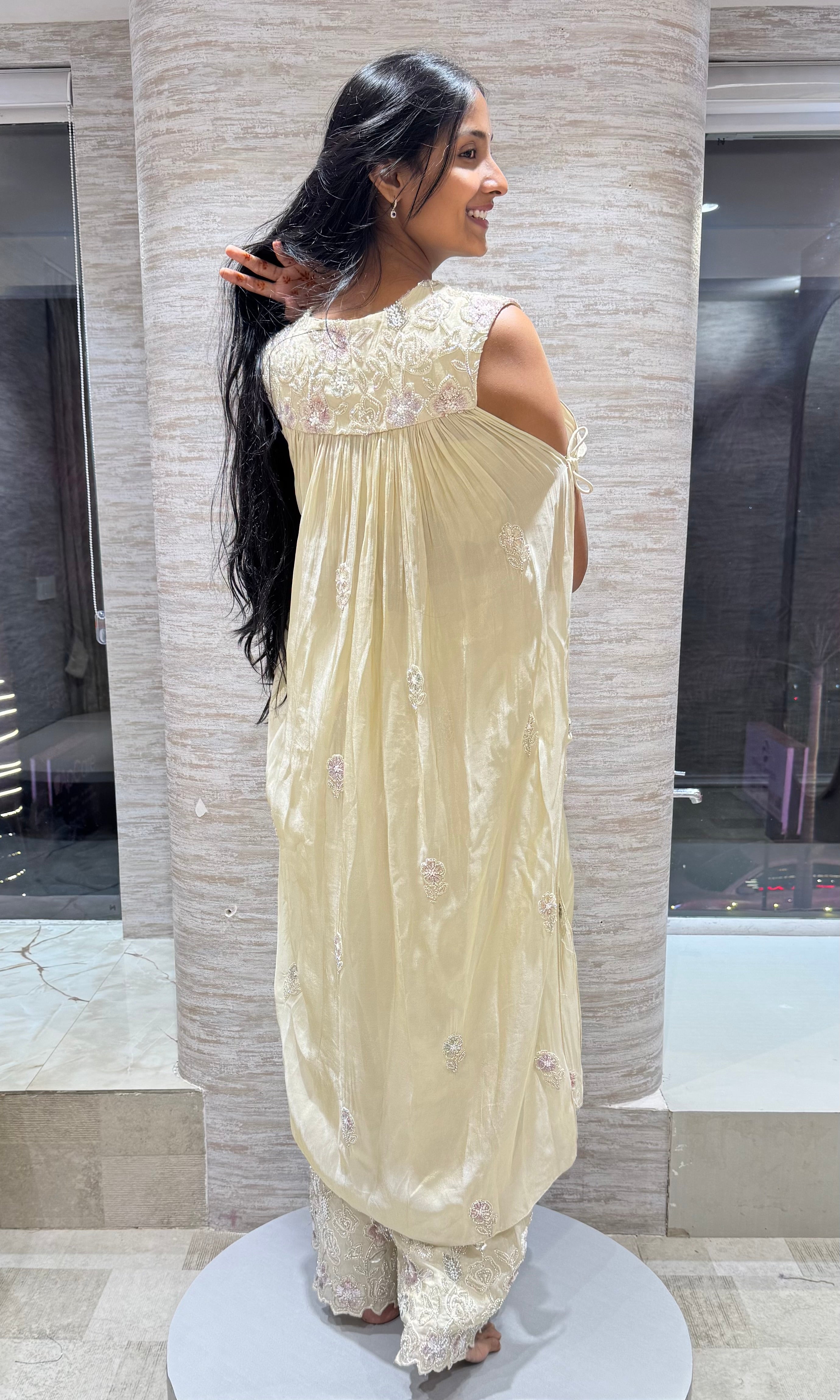 Half white Embellished Indo western palazzo