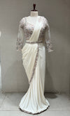WHITE DRAPE SAREE WITH FLORAL BLOUSE & BELT