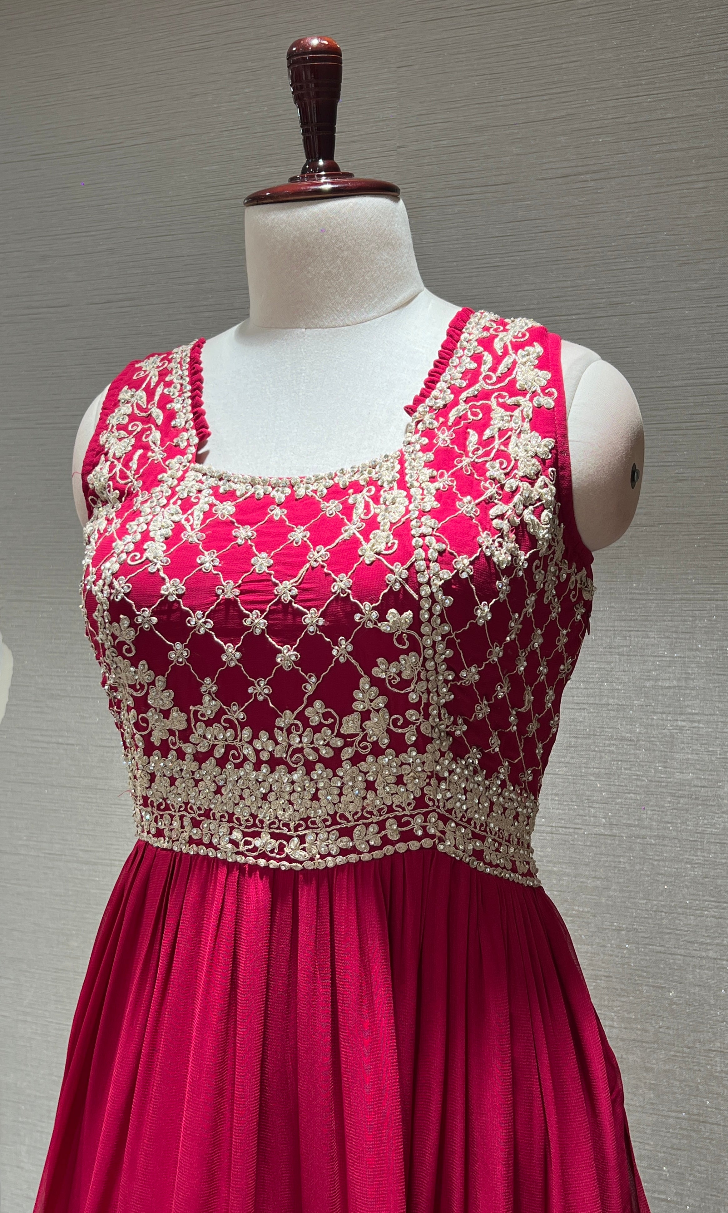 RANI PINK EMBROIDERED RUFFLE ANARKALI GOWN