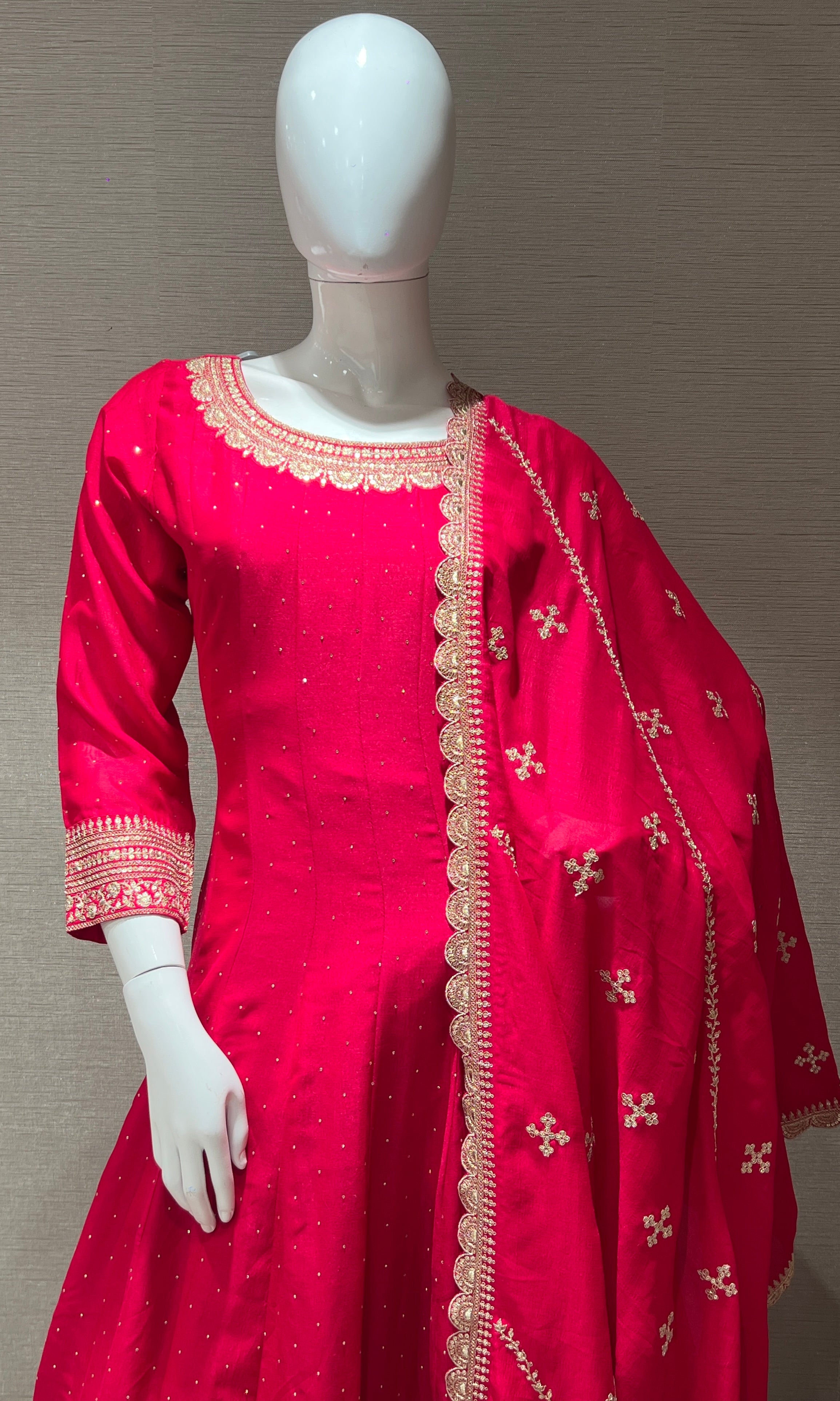 Pink Anarkali kurta set with palazzo pants