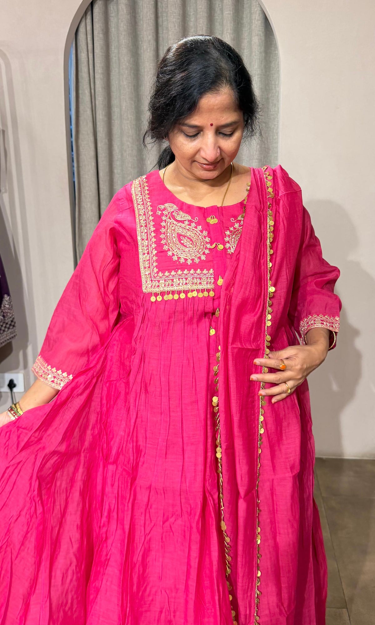 PINK MUL CHANDERI KURTA SET WITH DUPATTA