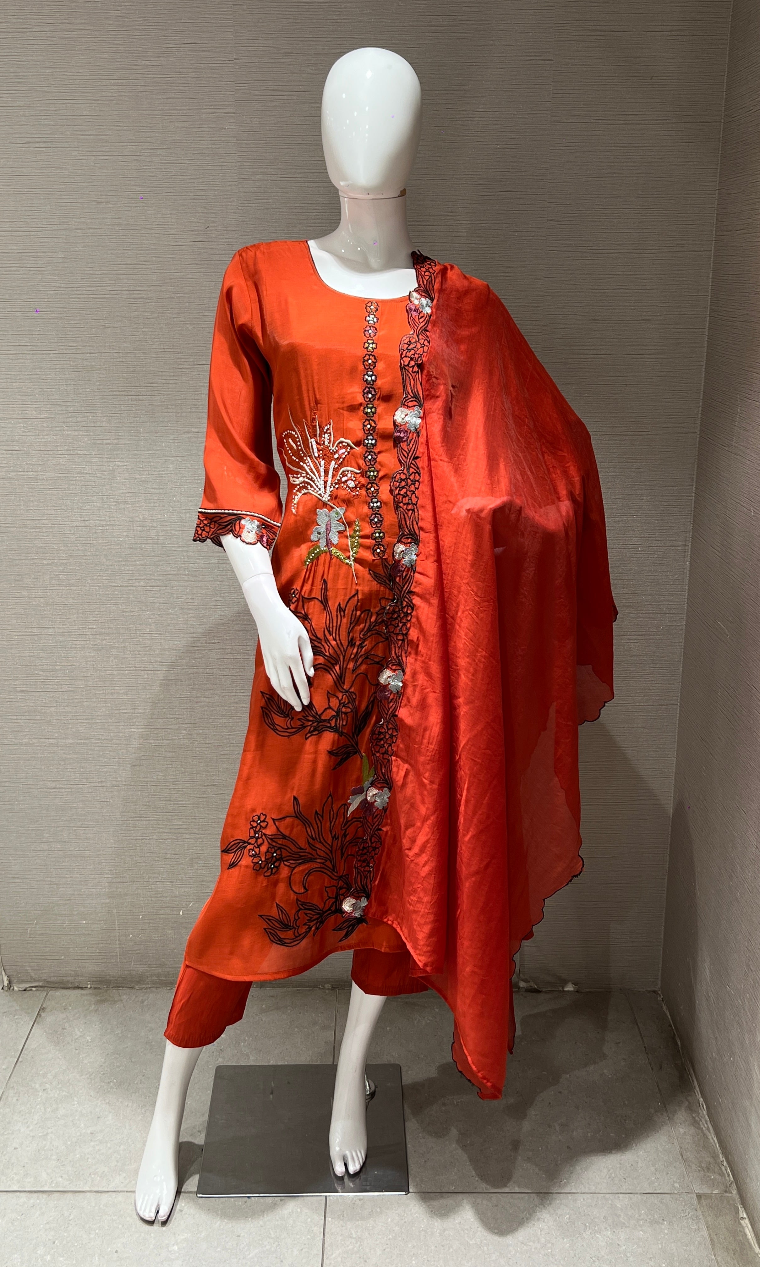 RUST Floral Embellished KURTA SET