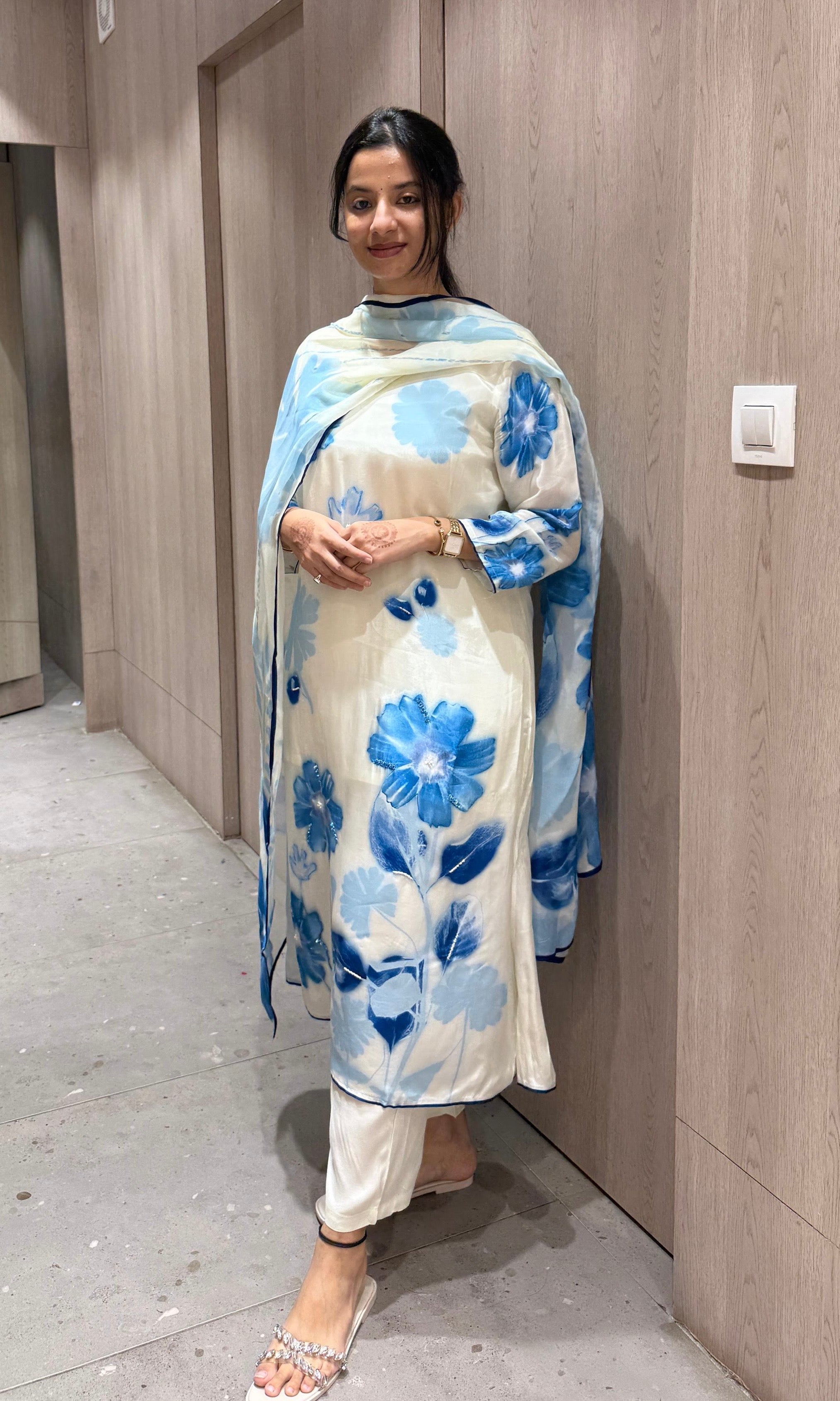 cream floral printed kurta set