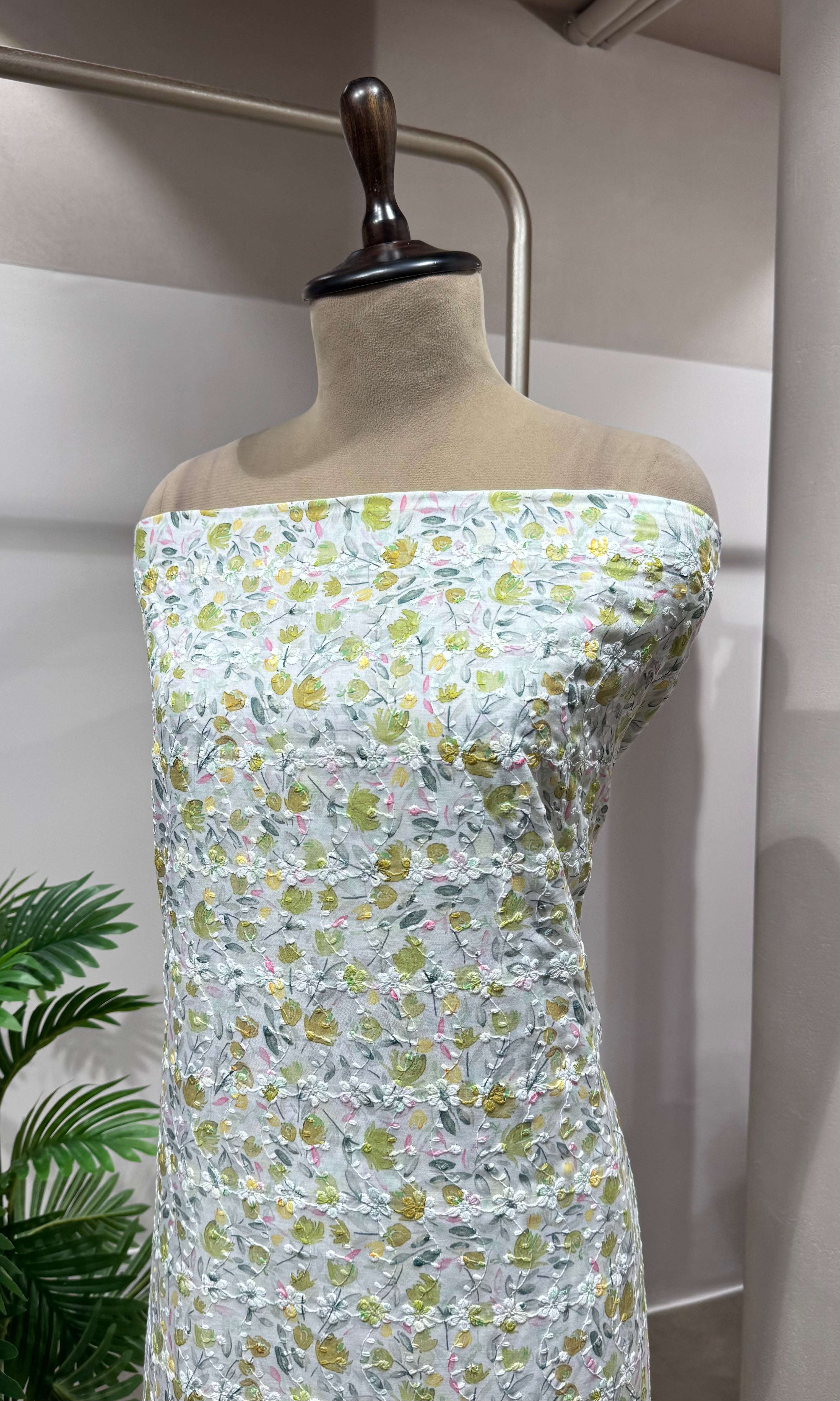 Green Floral Chikankari Dress Material