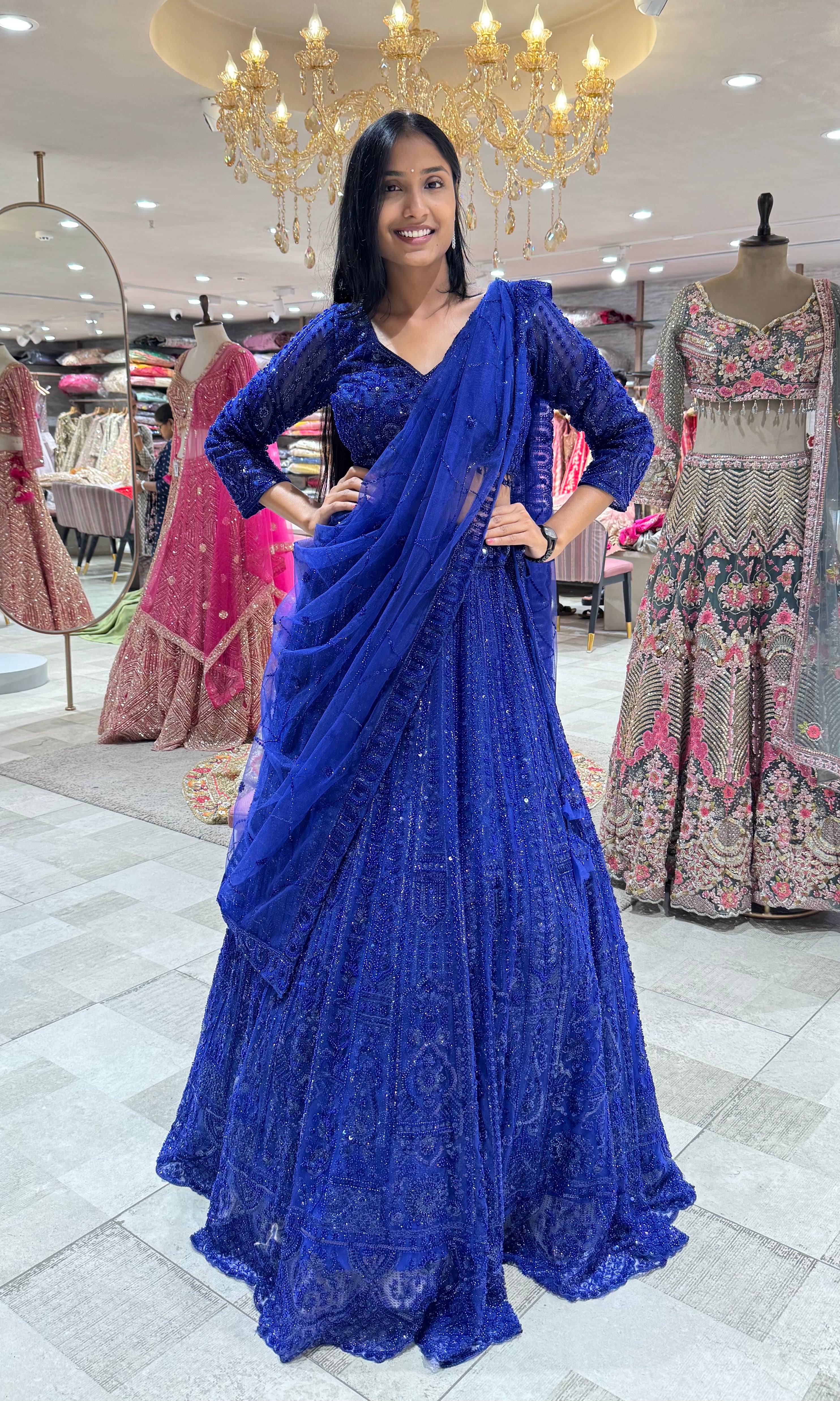 ROYAL BLUE EMBELLISHED BRIDAL LEHENGA