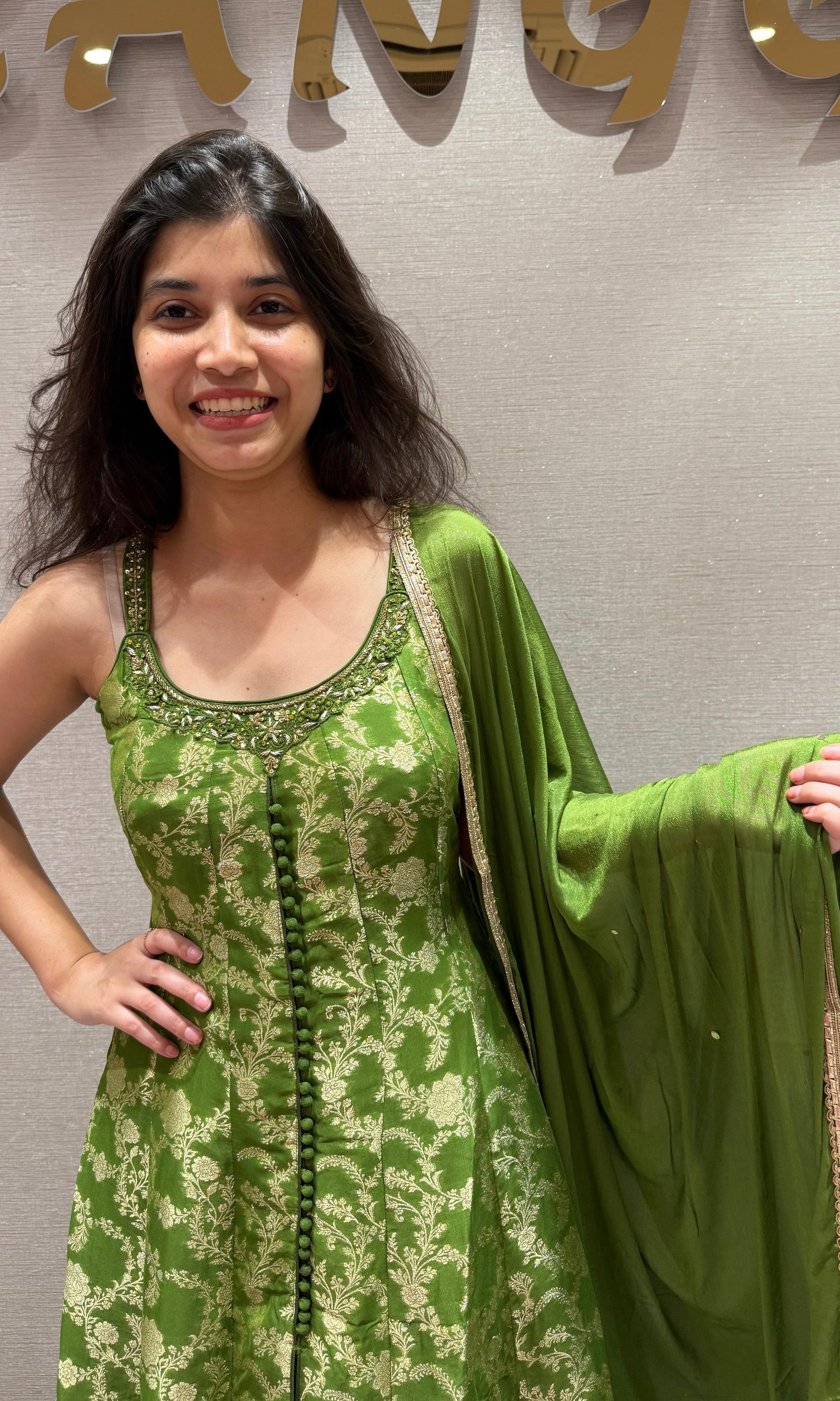 Green Front Slit Anarkali KURTA Set