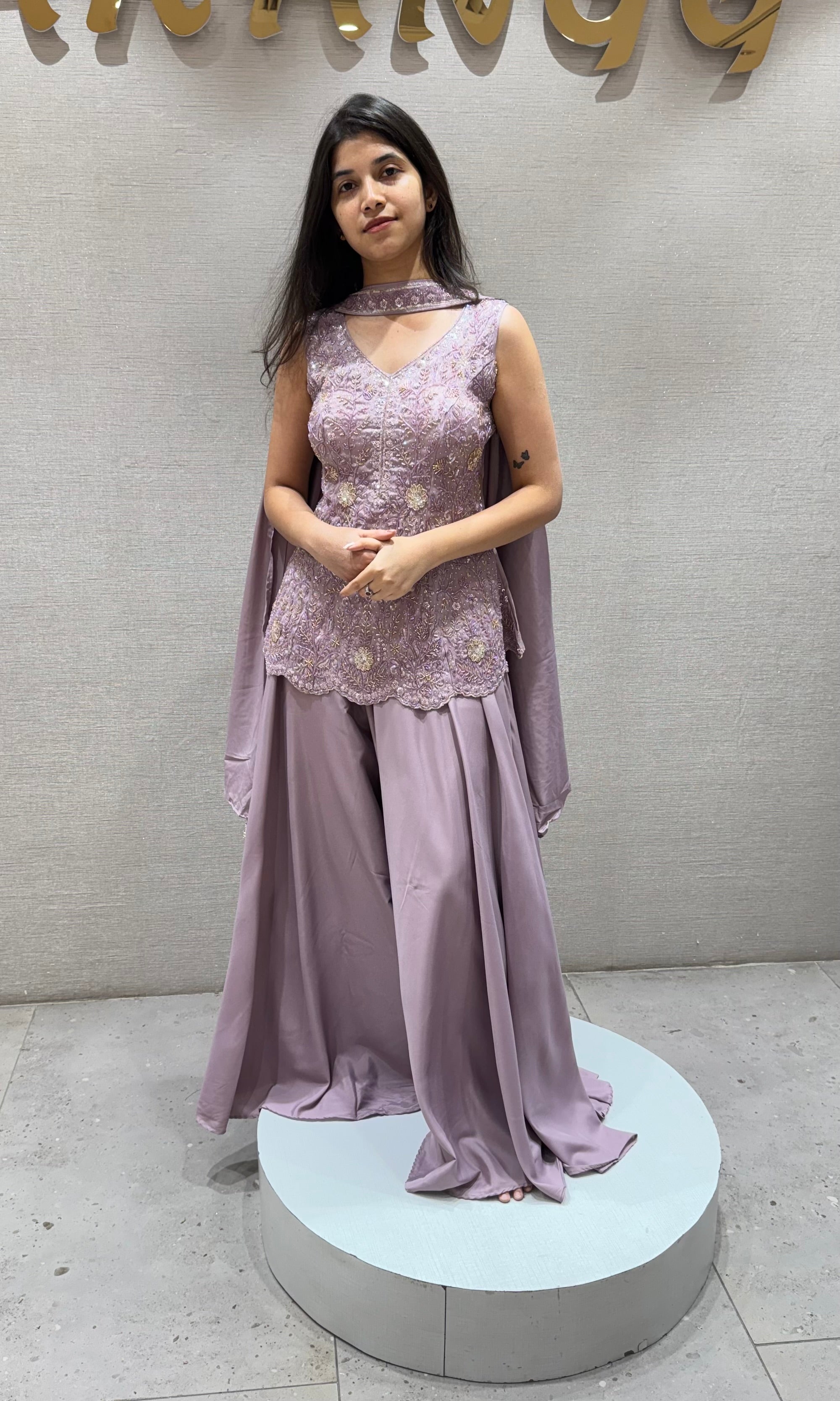 LIGHT Purple Embroidered Peplum PALAZZO Set