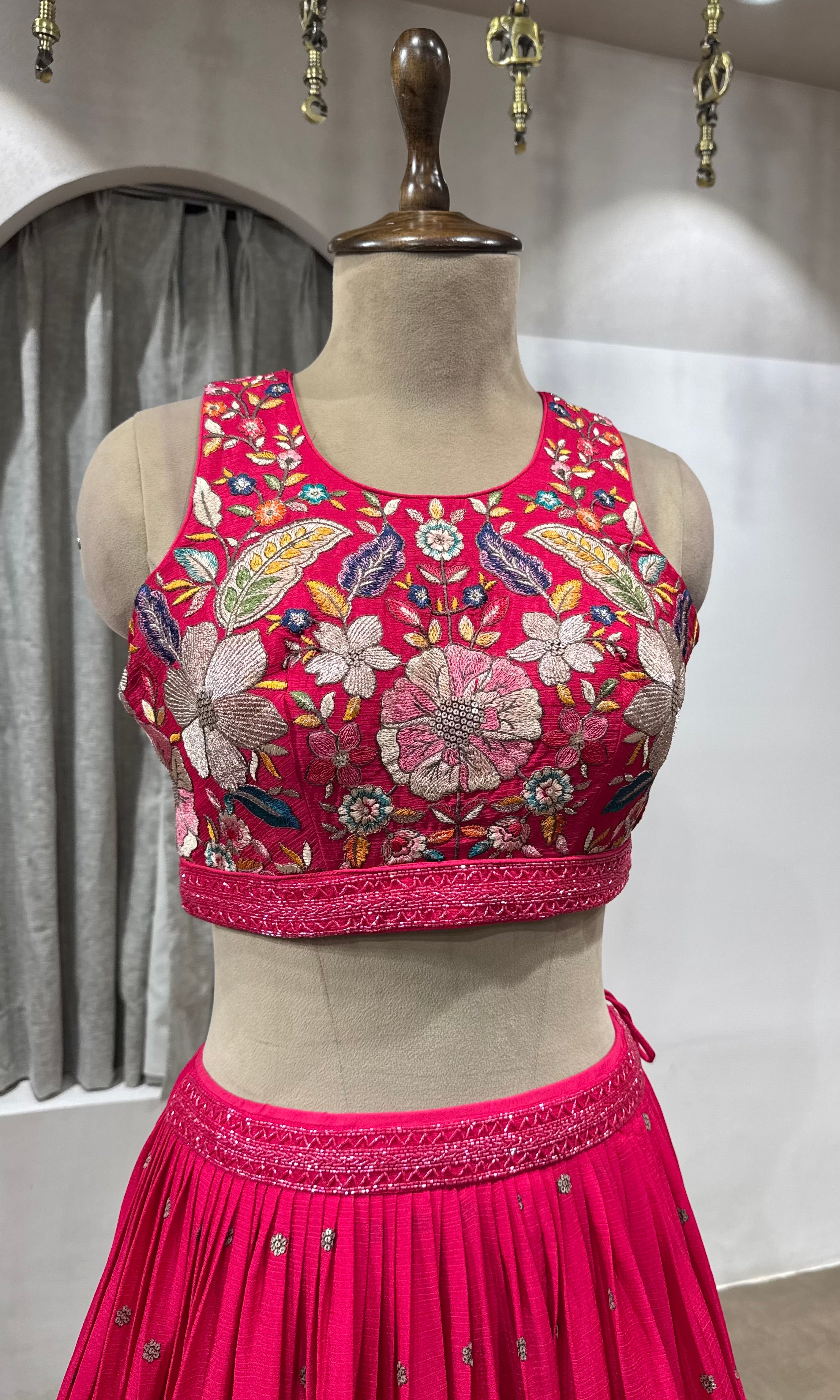 Rani Pink Floral Embroidered Lehenga Set