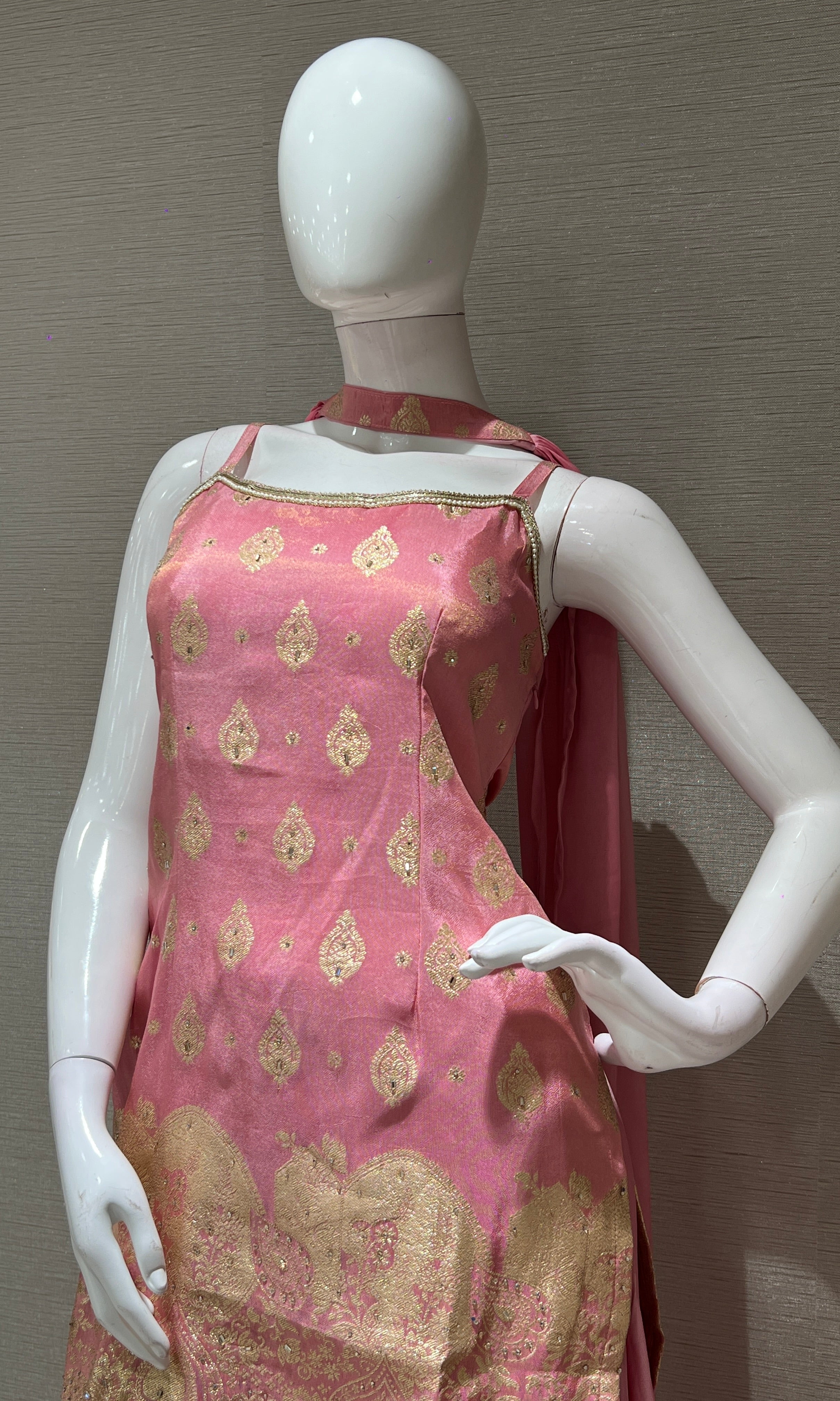 Rose Pink and Gold Embroidered Palazzo