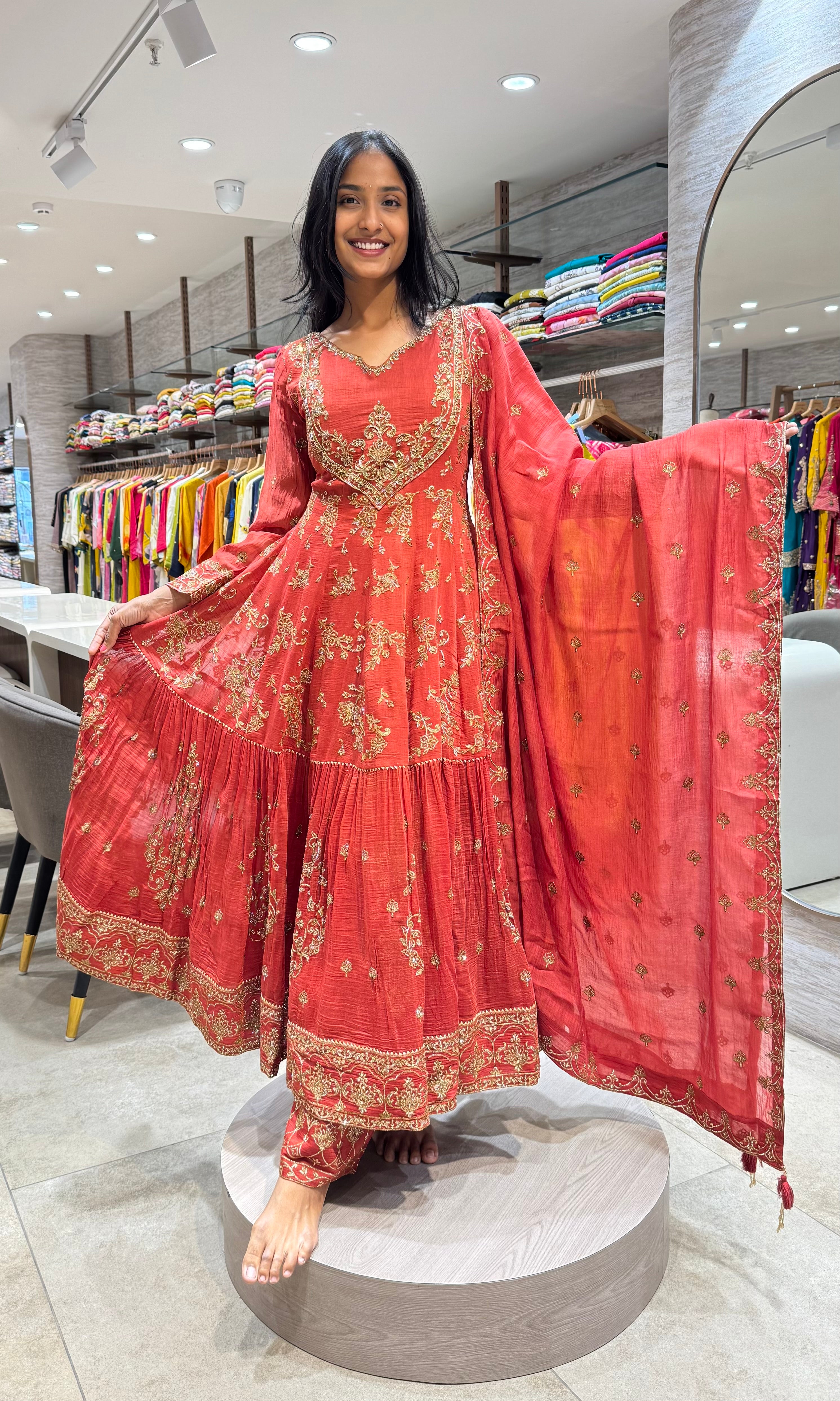 RED GOLDEN EMBROIDERY ANARKALI SET