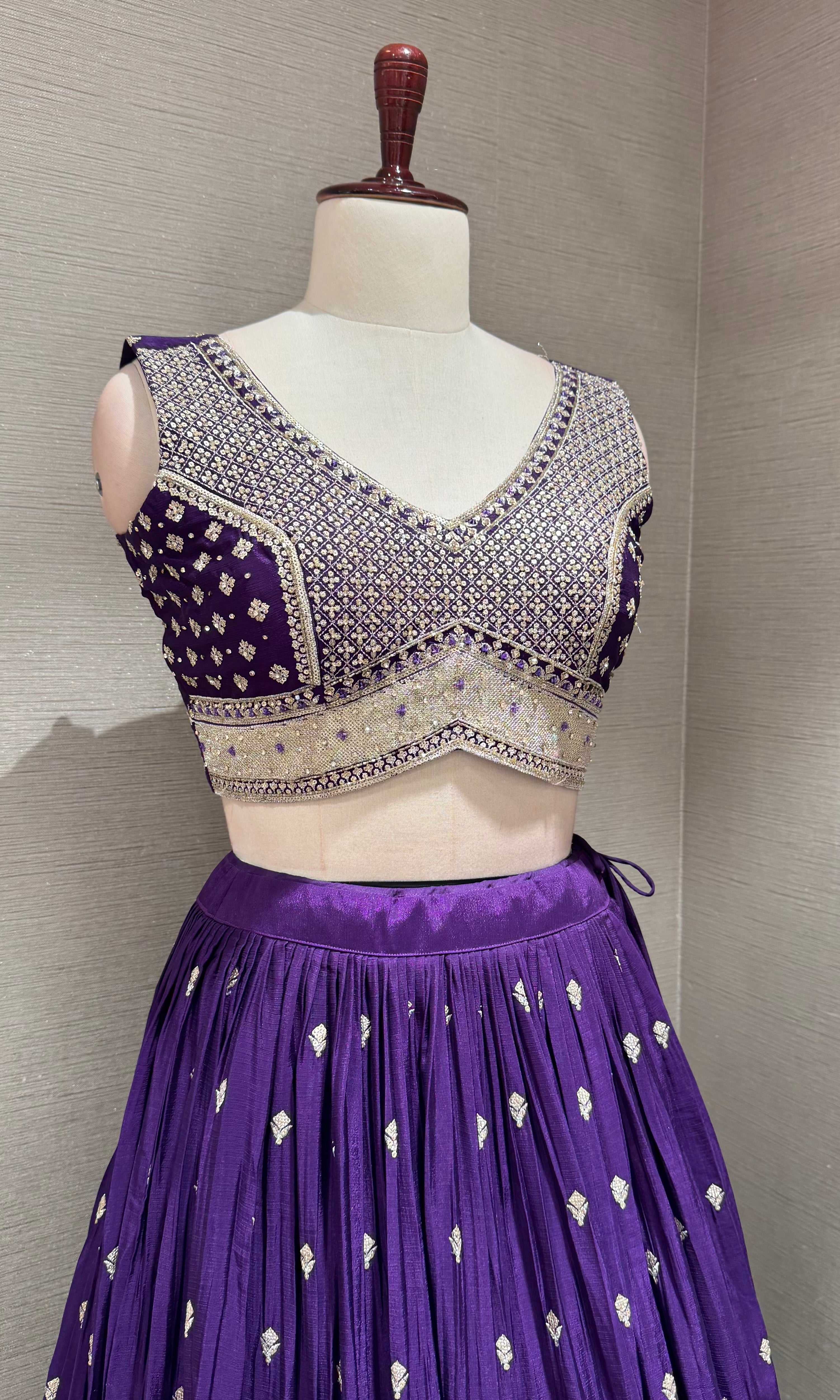 Purple Silver Embellished Lehenga