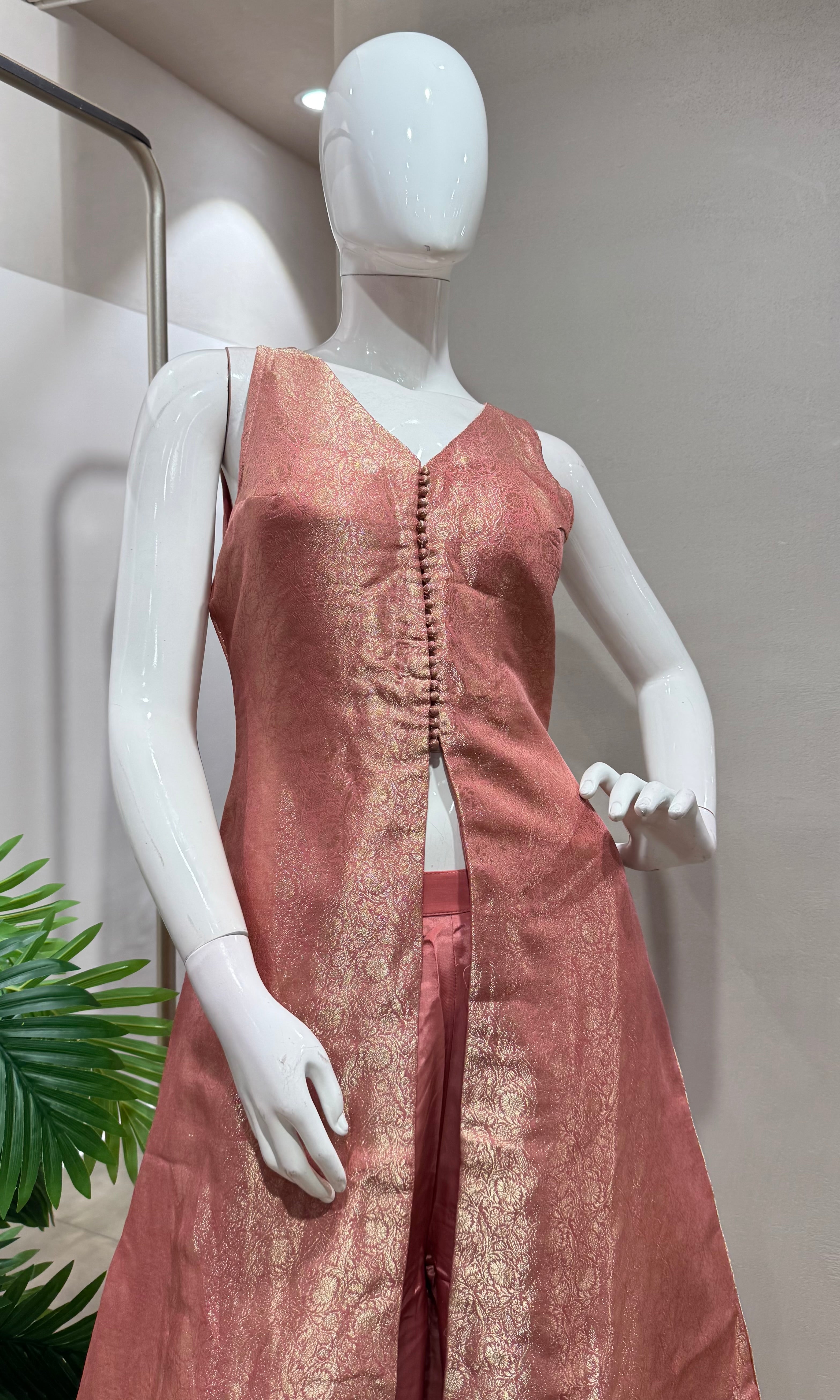 Peach and gold anarkali with palazzo pants