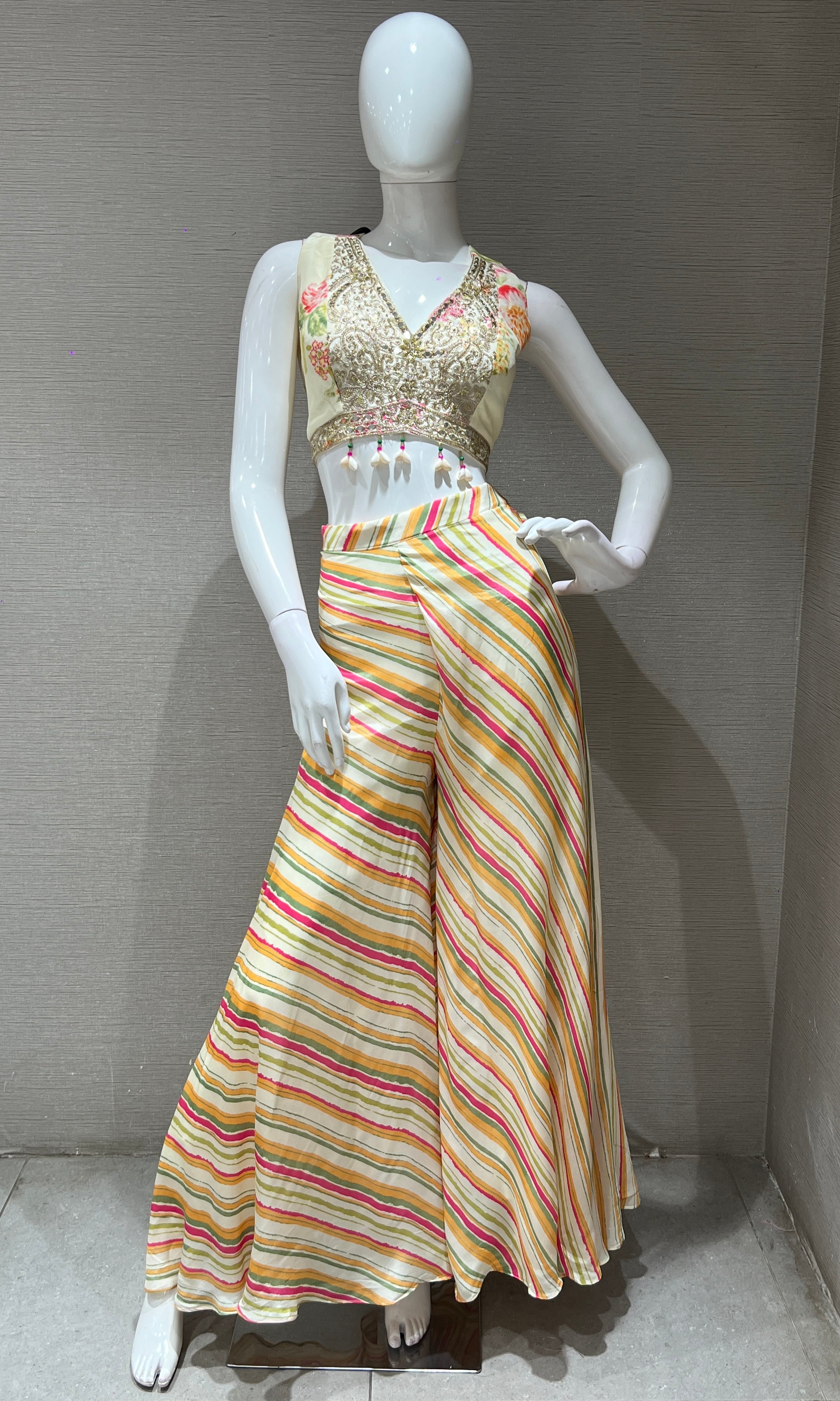 Ivory Floral Print Palazzo with Cape