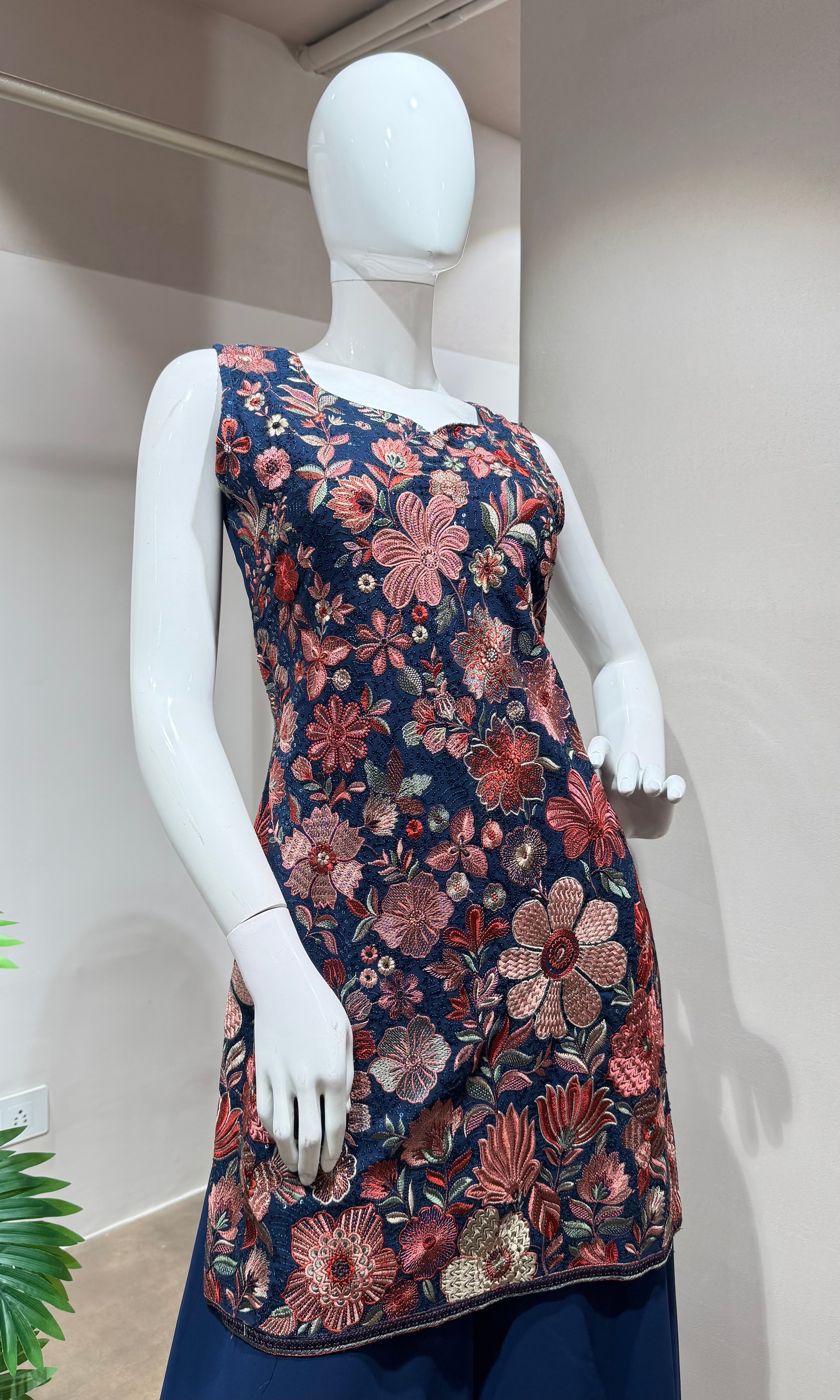 Blue floral embroidery palazzo