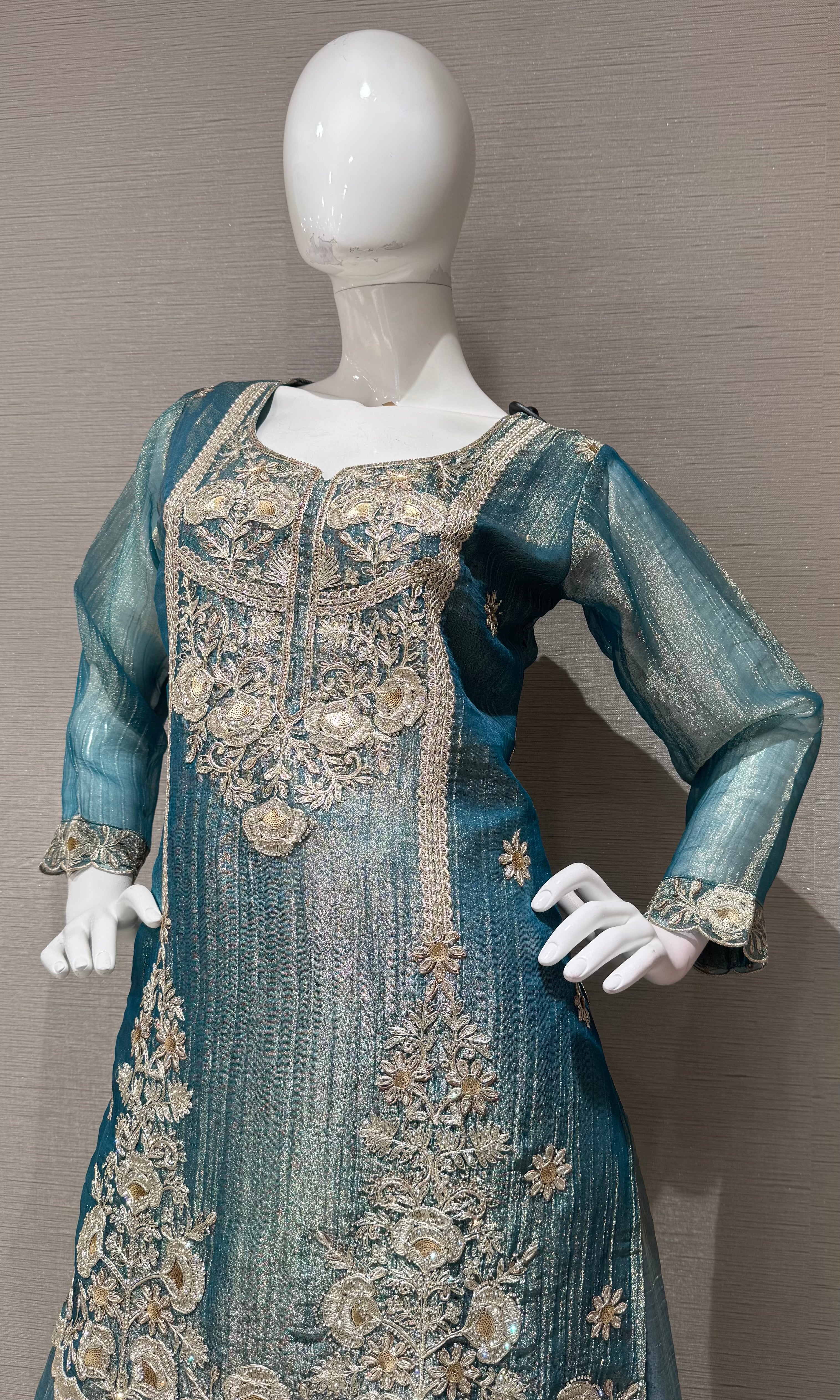 Light Blue Embroidered Sharara set with Sheer Dupatta