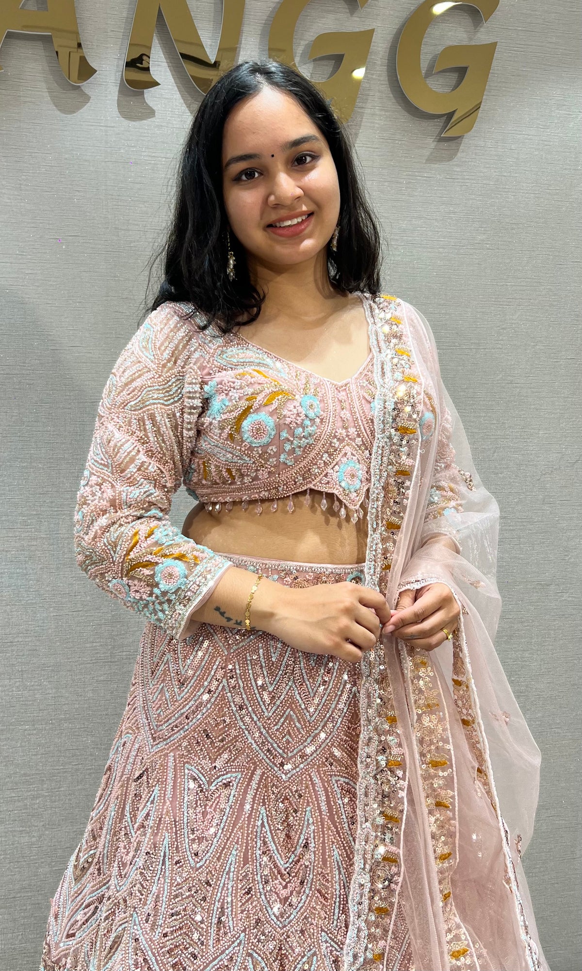 Baby Pink Embroidered Lehenga Set with Floral Accents
