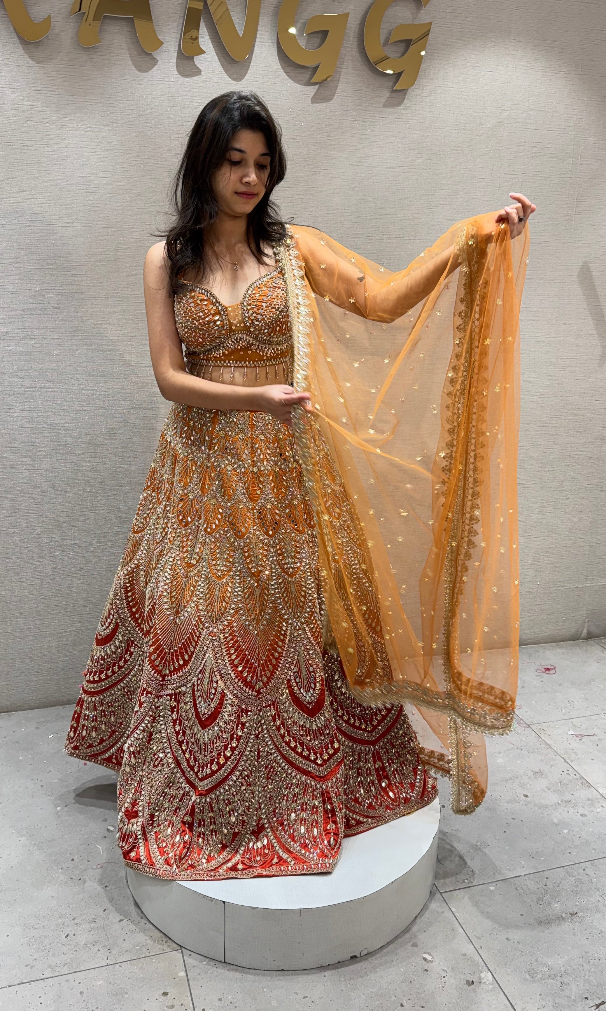 Ornate Rust and Gold Silk Lehenga Choli